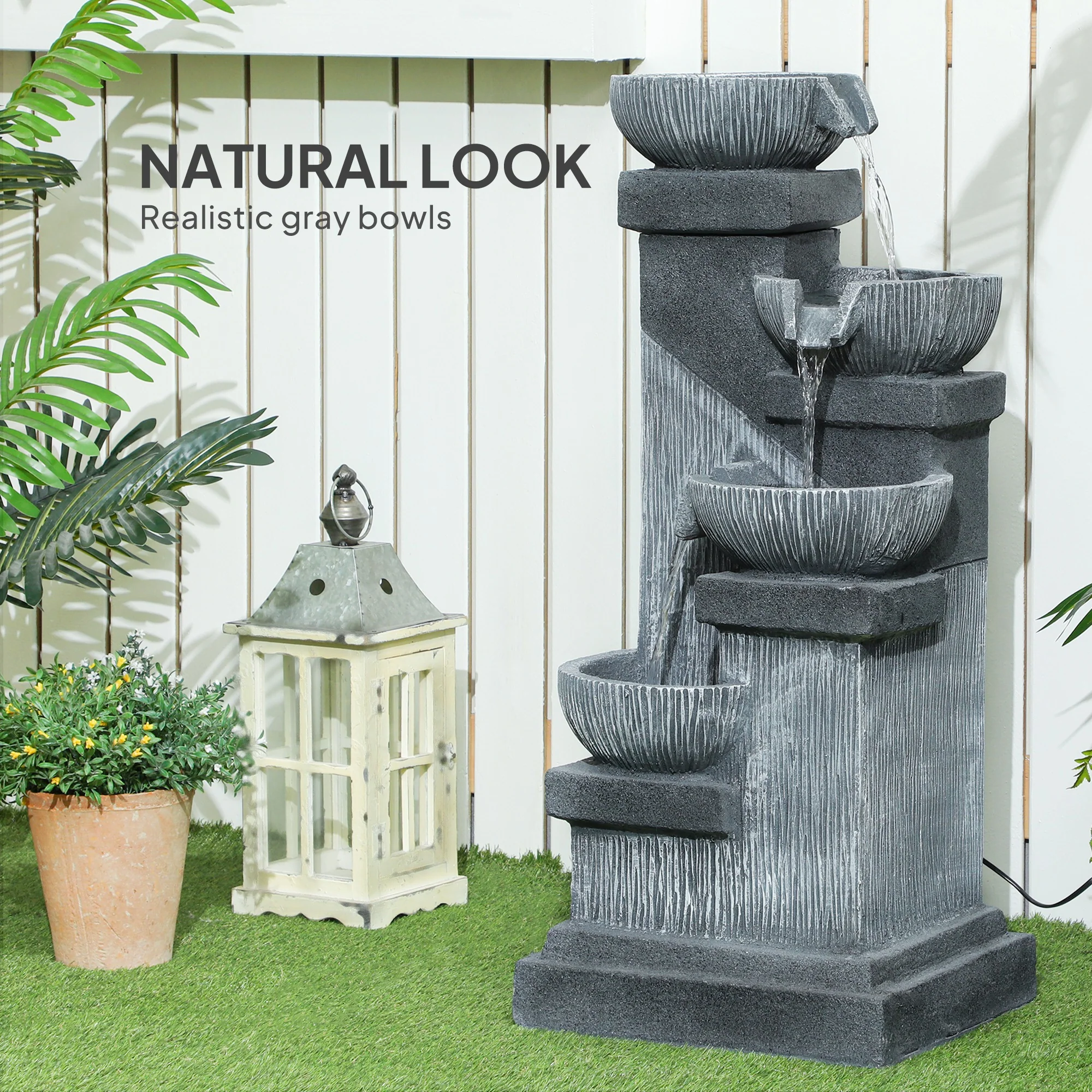 33.5" 4-Tier Resin Cascading Outdoor Fountain with LED Lights - Image 8