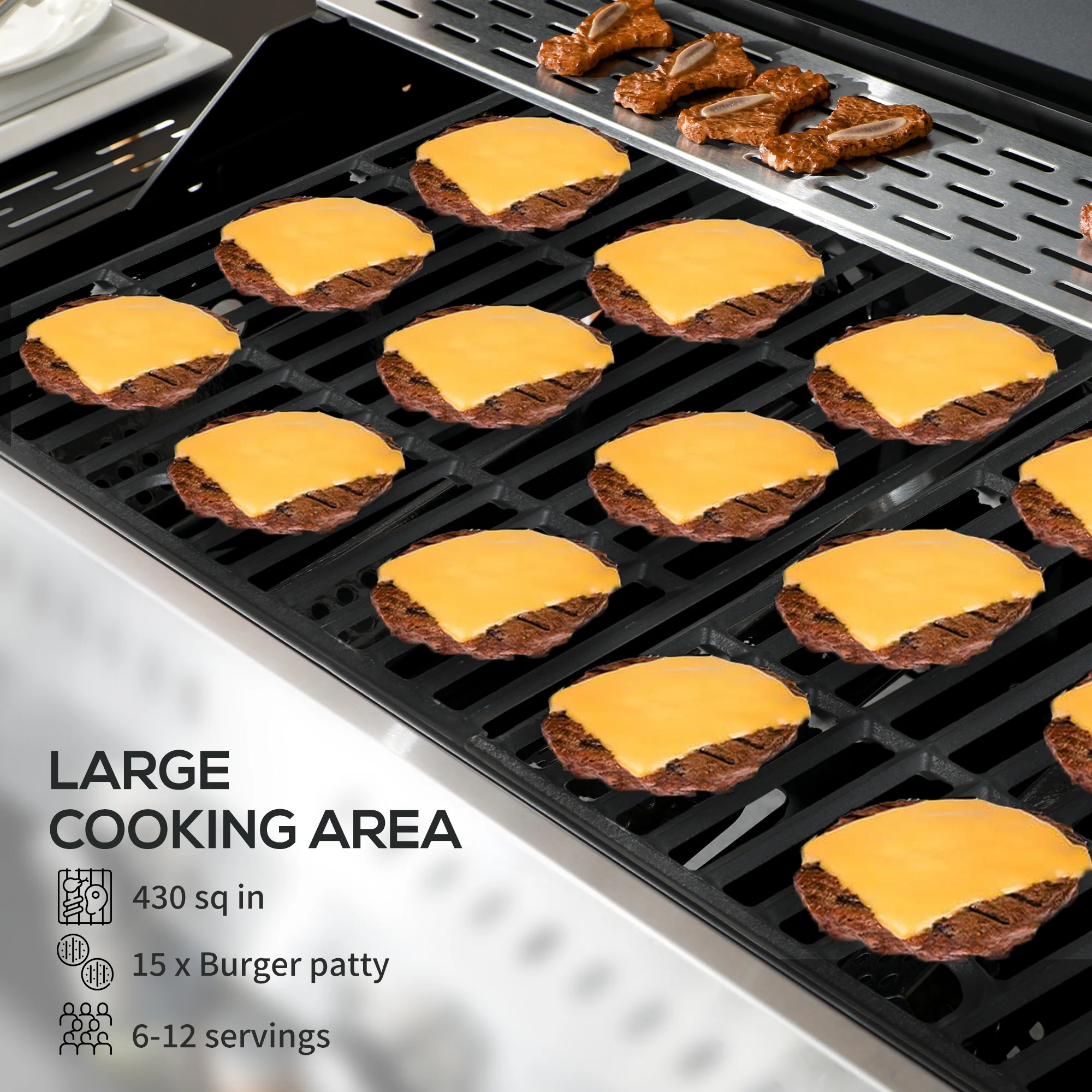 4 Burner Propane Gas Grill with Side Burner, 40,000 BTU, Shelves, Thermometer, Bottle Opener, Black - Image 6