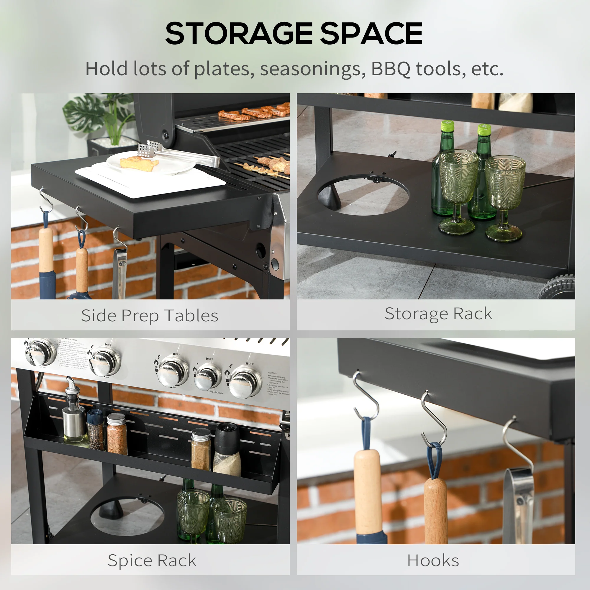 4 Burner Propane Gas Grill with Side Burner, 40,000 BTU, Shelves, Thermometer, Bottle Opener, Black - Image 8