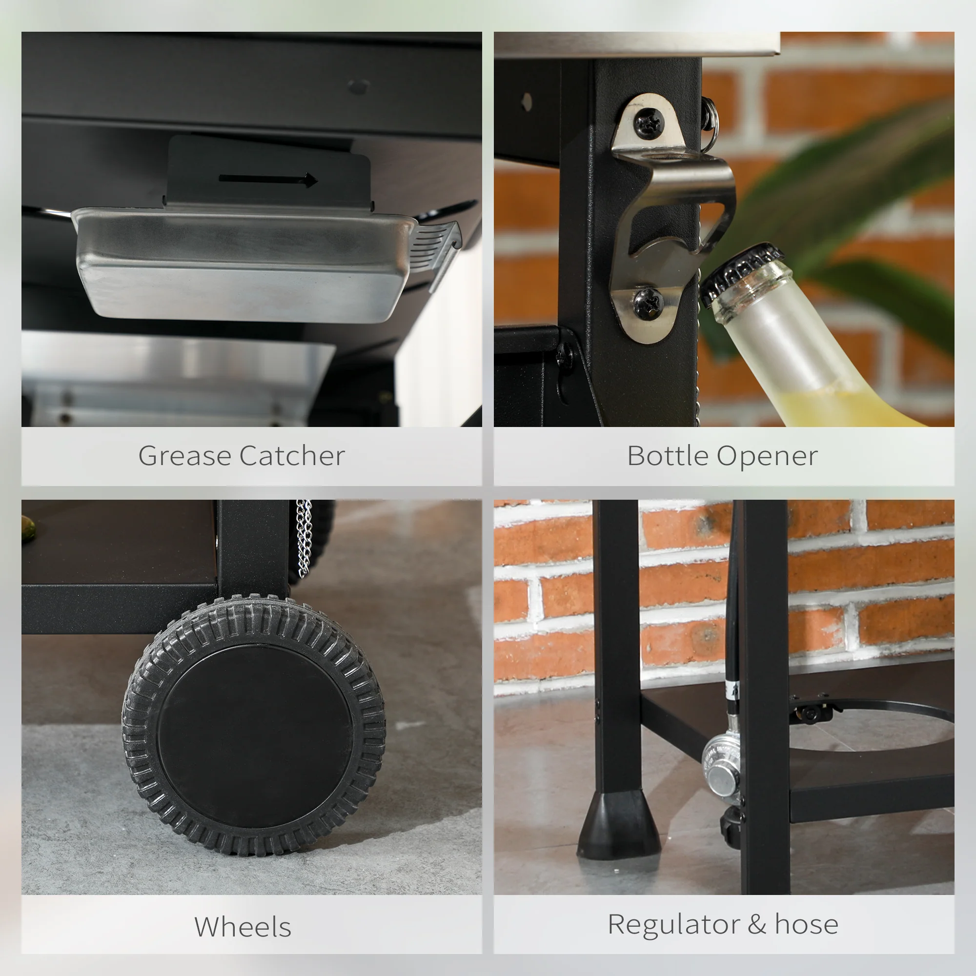 4 Burner Propane Gas Grill with Side Burner, 40,000 BTU, Shelves, Thermometer, Bottle Opener, Black - Image 9