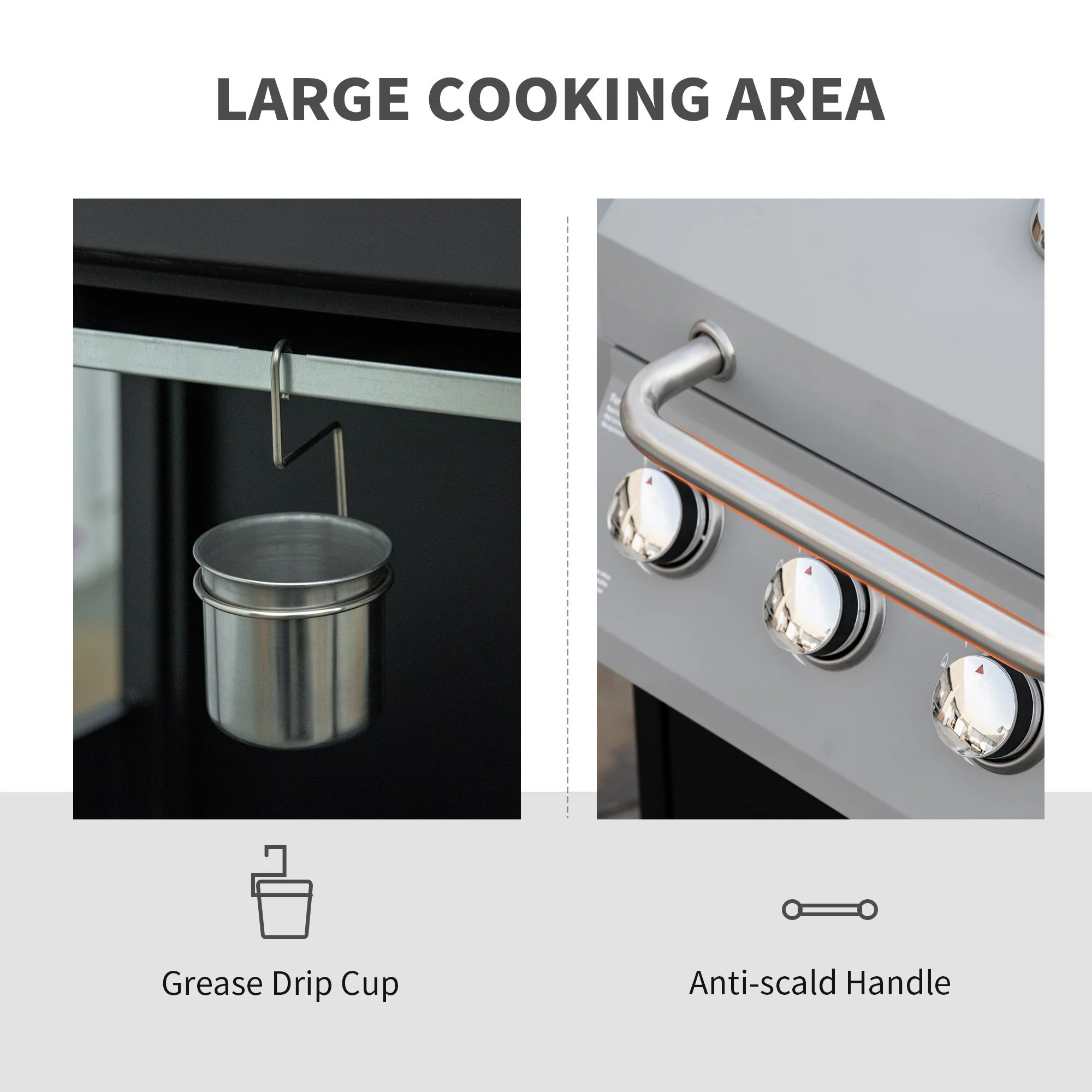 4 Burner Propane Gas Grill with Side Burner with Wheels & Storage Cabinet, 50,000 BTU, Silver - Image 10