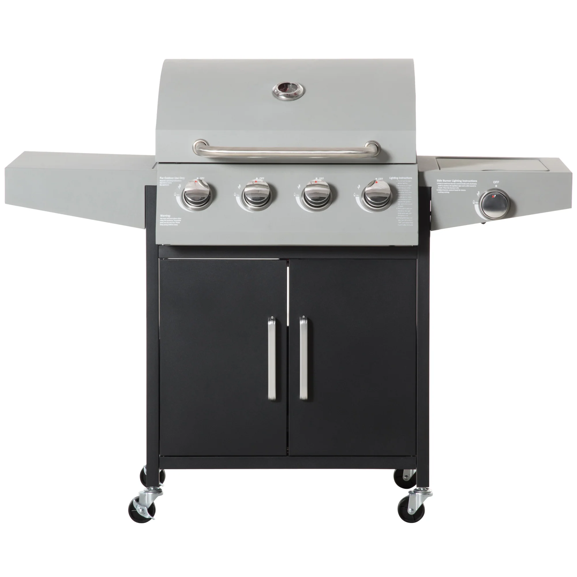 4 Burner Propane Gas Grill with Side Burner with Wheels & Storage Cabinet, 50,000 BTU, Silver - Image 12