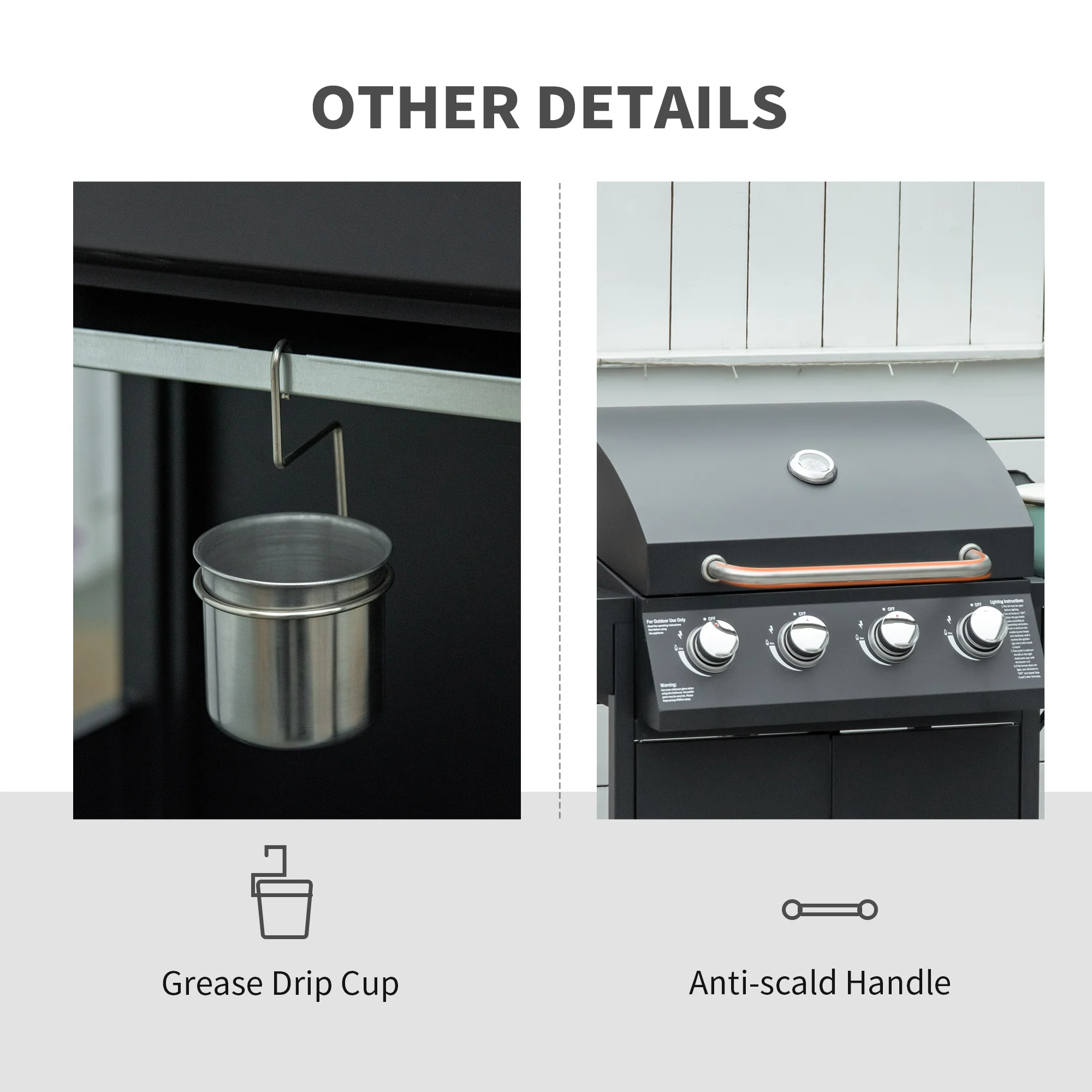 4 Burner Propane Gas Grill with Side Burner with Wheels & Storage Cabinet, 50,000 BTU, Black - Image 10