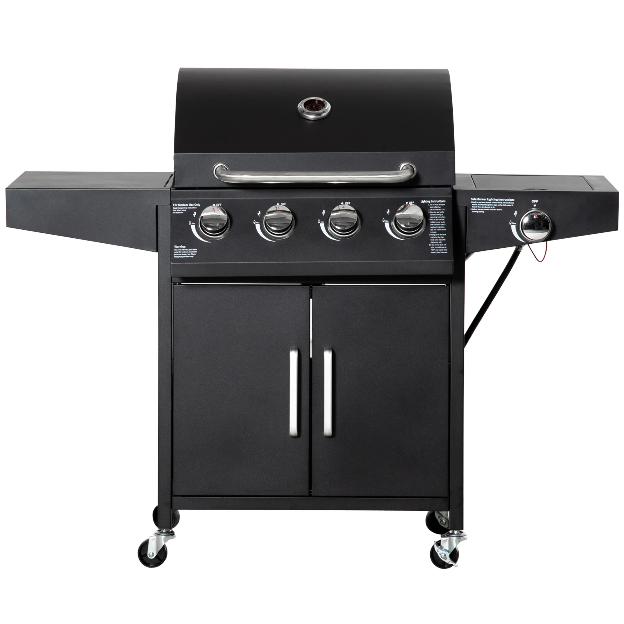 4 Burner Propane Gas Grill with Side Burner with Wheels & Storage Cabinet, 50,000 BTU, Black - Image 12