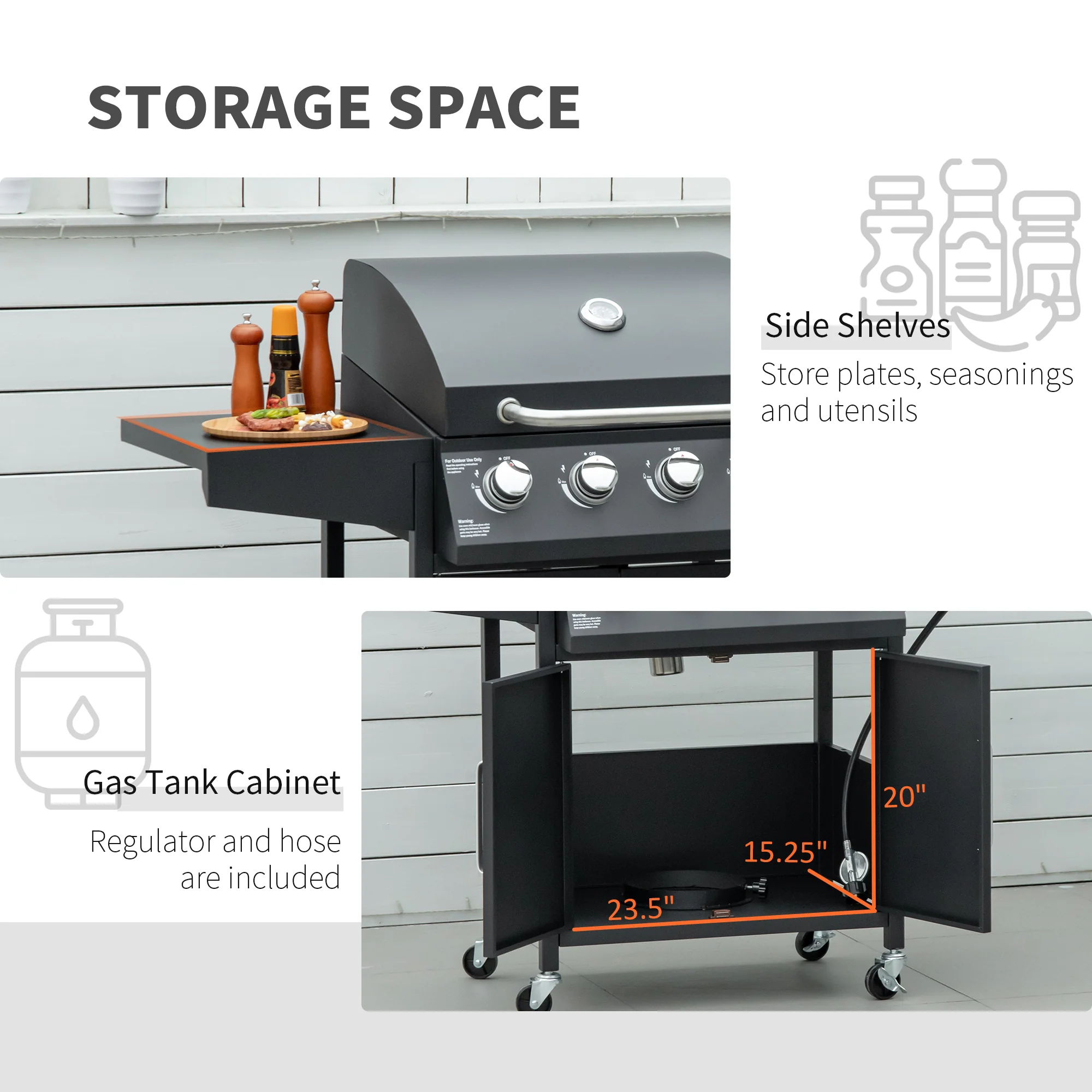 4 Burner Propane Gas Grill with Side Burner with Wheels & Storage Cabinet, 50,000 BTU, Black - Image 8