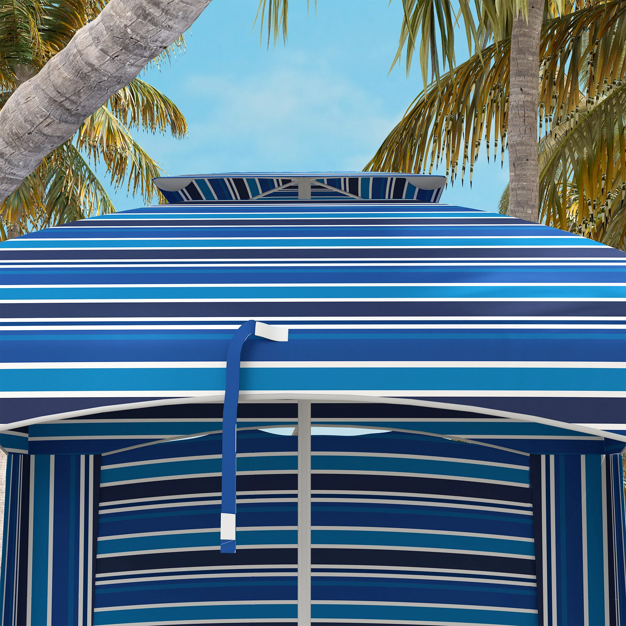 5.8' x 5.8' Cabana Umbrella with Walls & Vents, Blue Stripe - Image 10