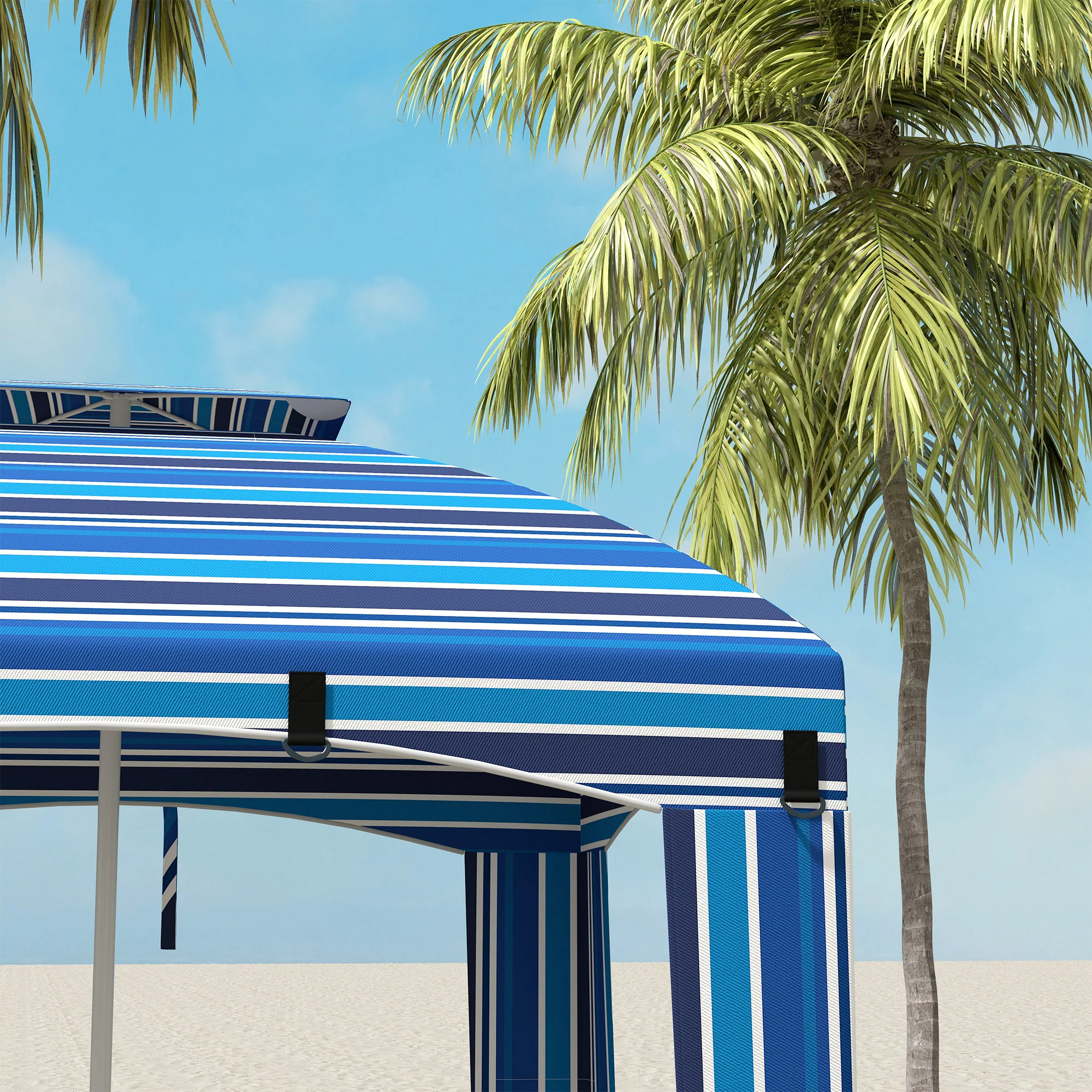 5.8' x 5.8' Cabana Umbrella with Walls & Vents, Blue Stripe - Image 11