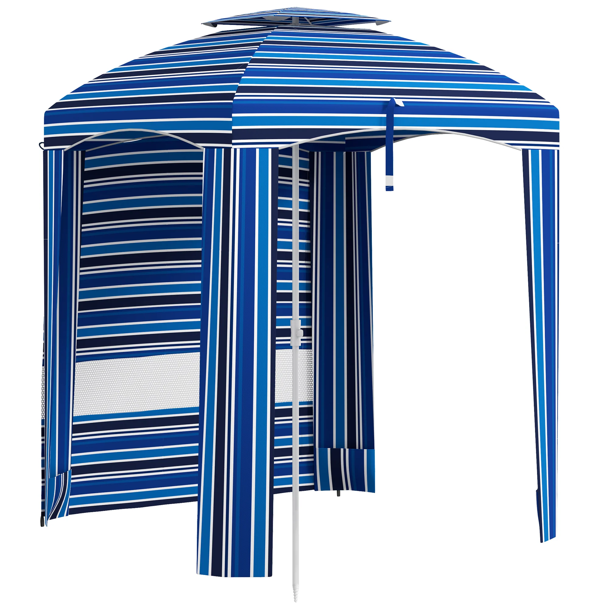 5.8' x 5.8' Cabana Umbrella with Walls & Vents, Blue Stripe - Image 12
