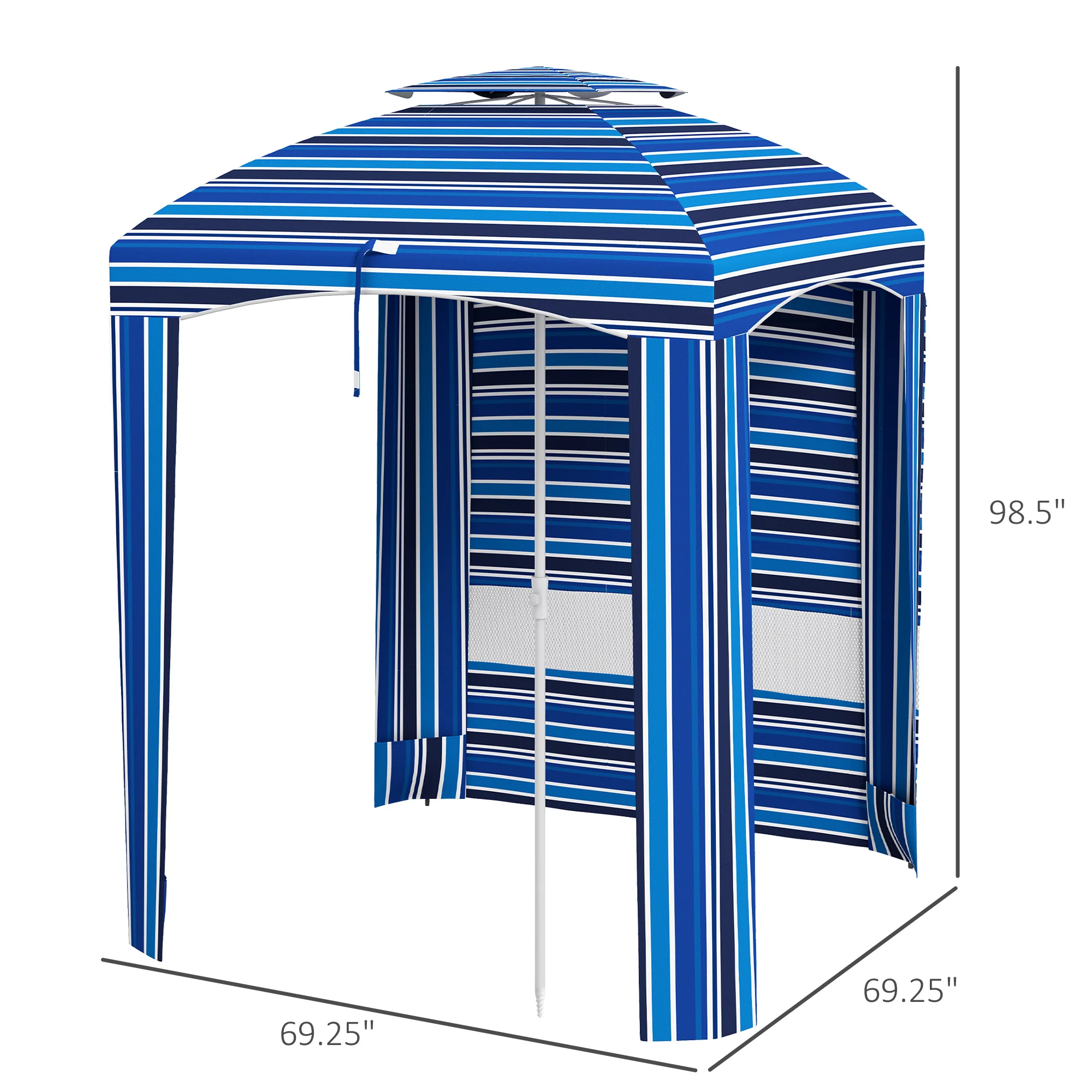 5.8' x 5.8' Cabana Umbrella with Walls & Vents, Blue Stripe - Image 5