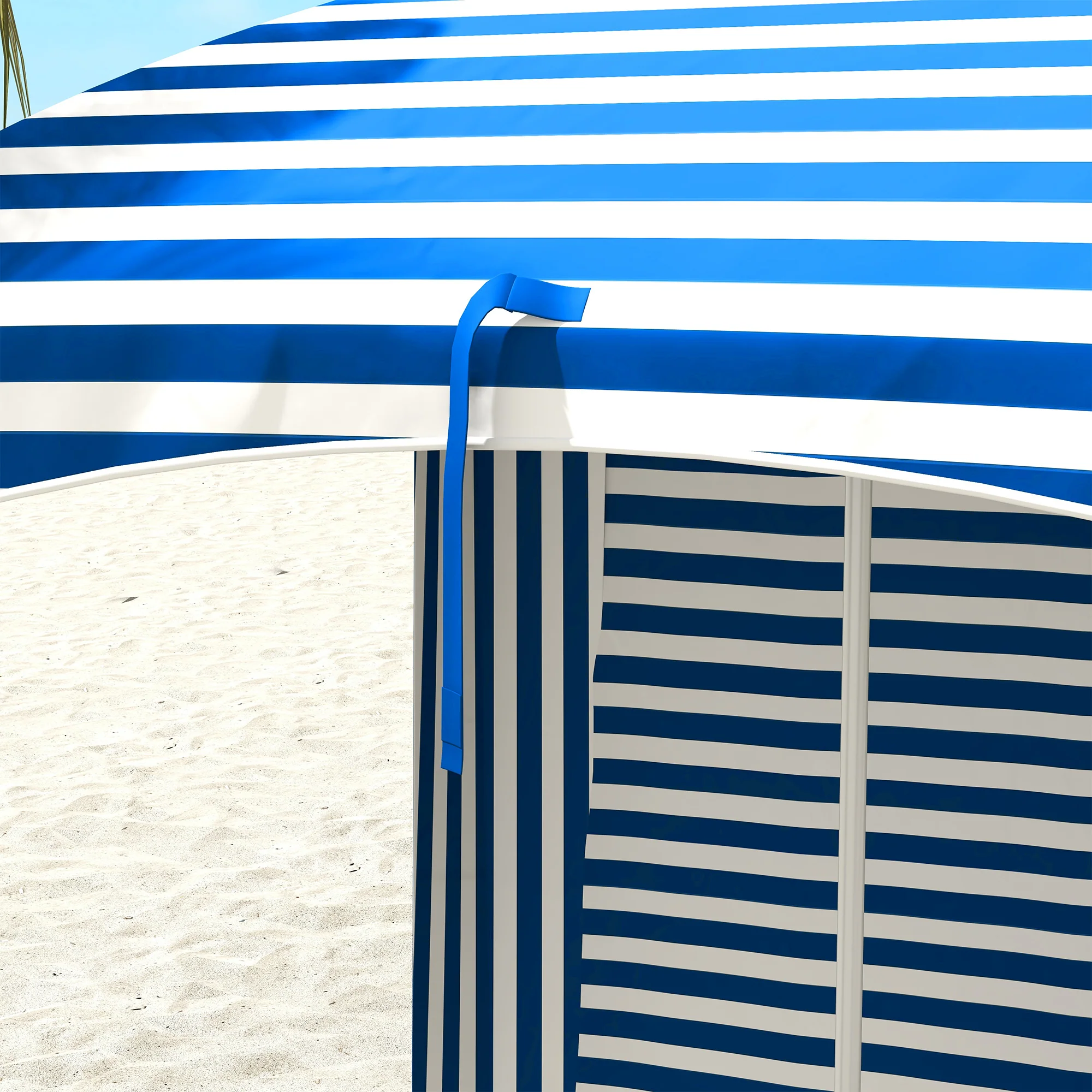 5.8' x 5.8' Cabana Umbrella with Walls & Vents, Blue & White Stripes - Image 10