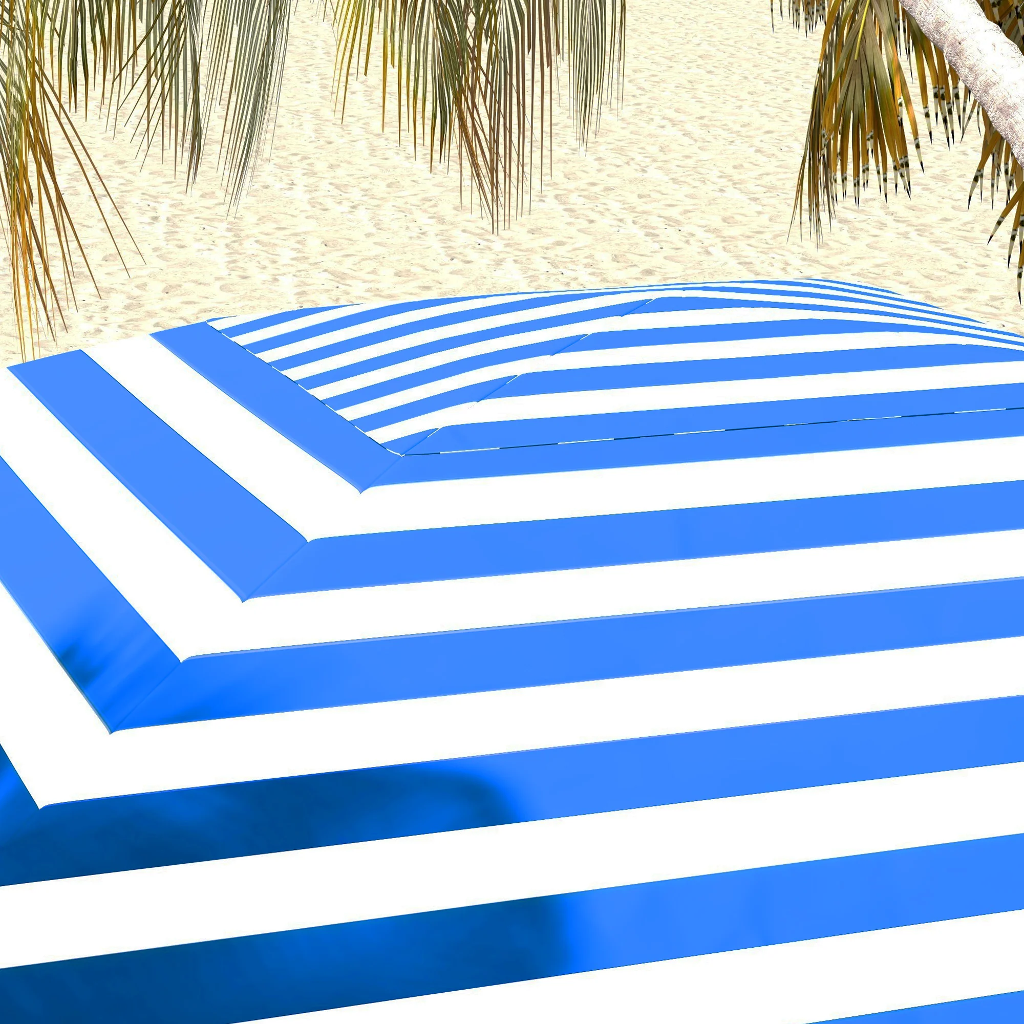 5.8' x 5.8' Cabana Umbrella with Walls & Vents, Blue & White Stripes - Image 11