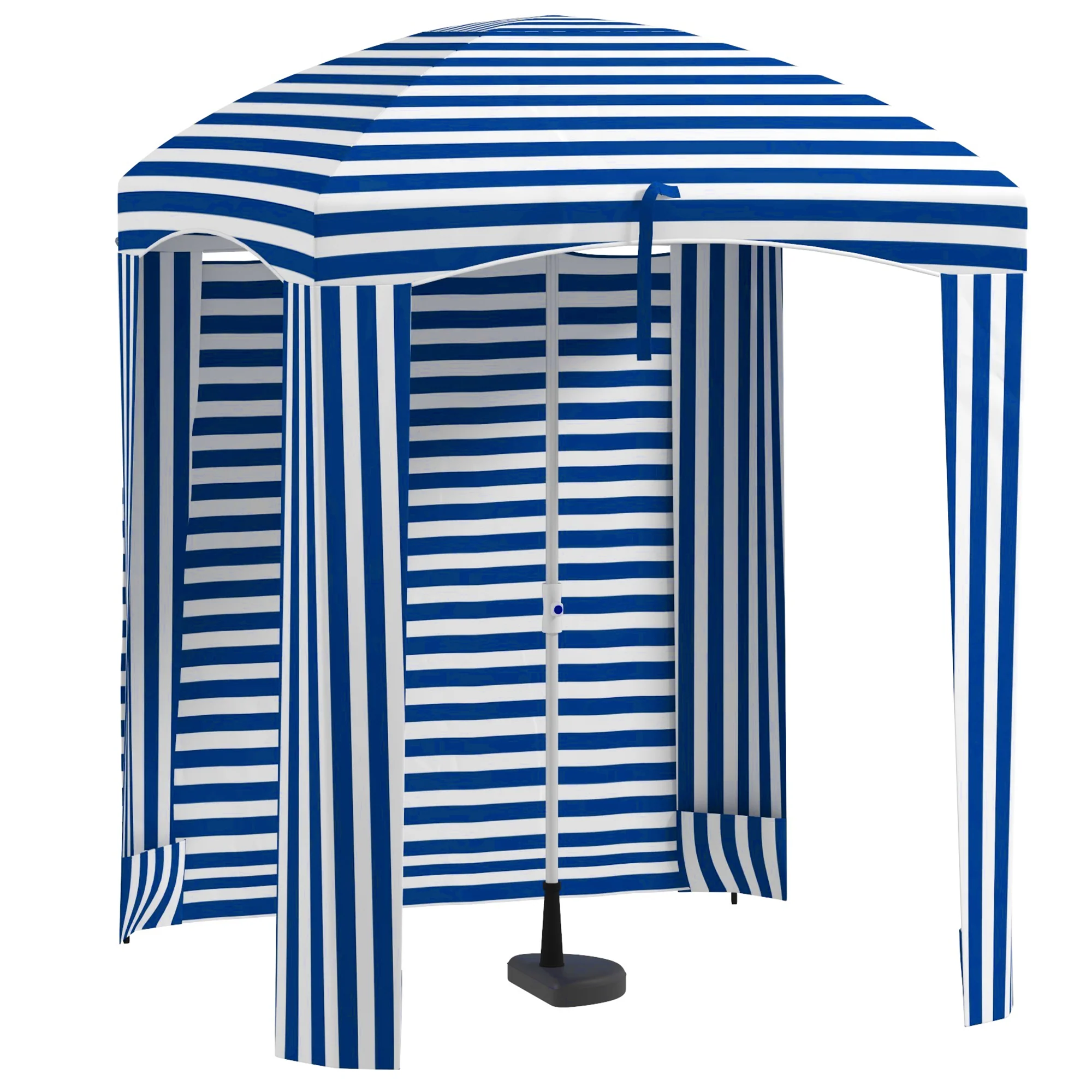 5.8' x 5.8' Cabana Umbrella with Walls & Vents, Blue & White Stripes - Image 12