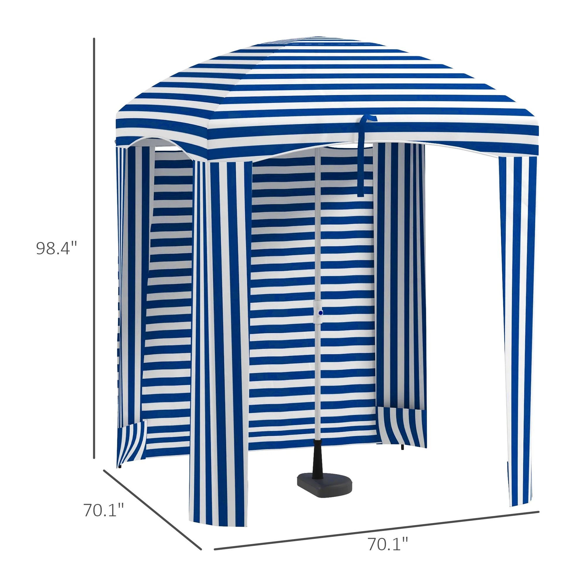 5.8' x 5.8' Cabana Umbrella with Walls & Vents, Blue & White Stripes - Image 5