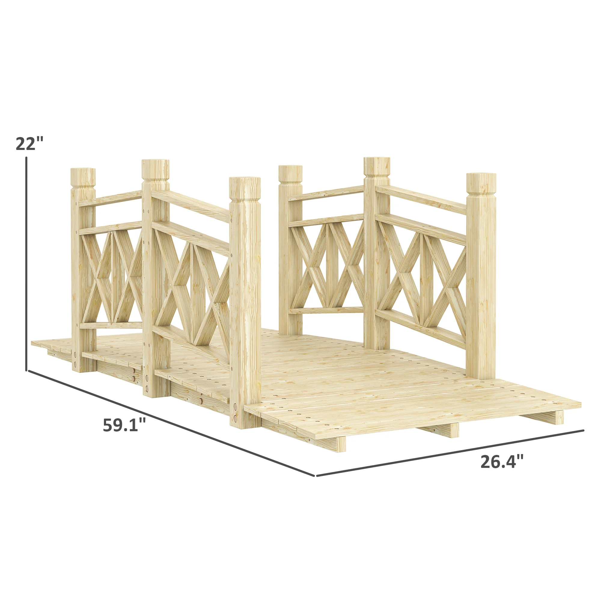 5' Wooden Garden Bridge with Safety Rails, Natural Wood Footbridge for Ponds & Streams - Image 5