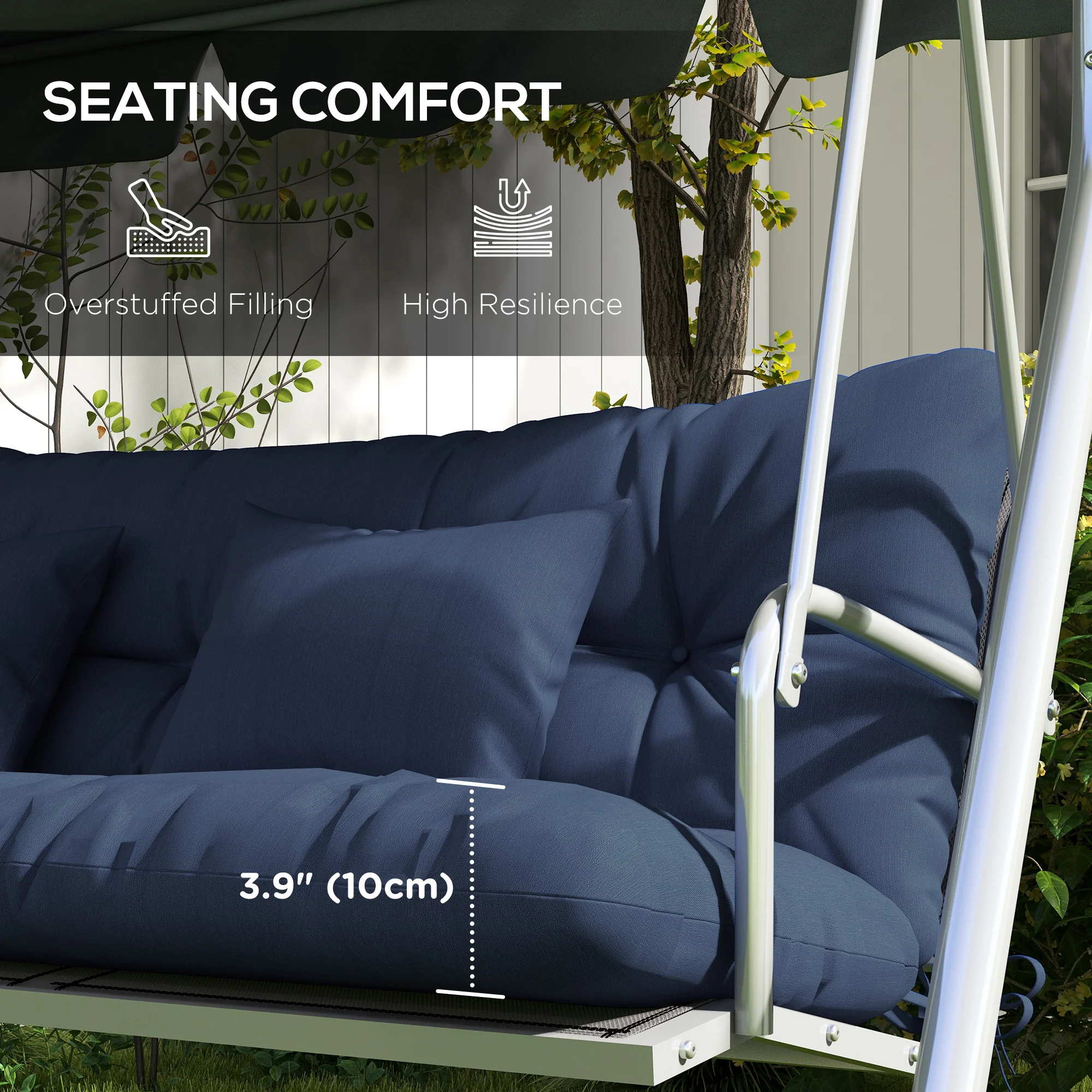 59" Tufted Bench Cushions, Seat Pad, Back Pillows, Outdoor Furniture, Navy Blue - Image 8