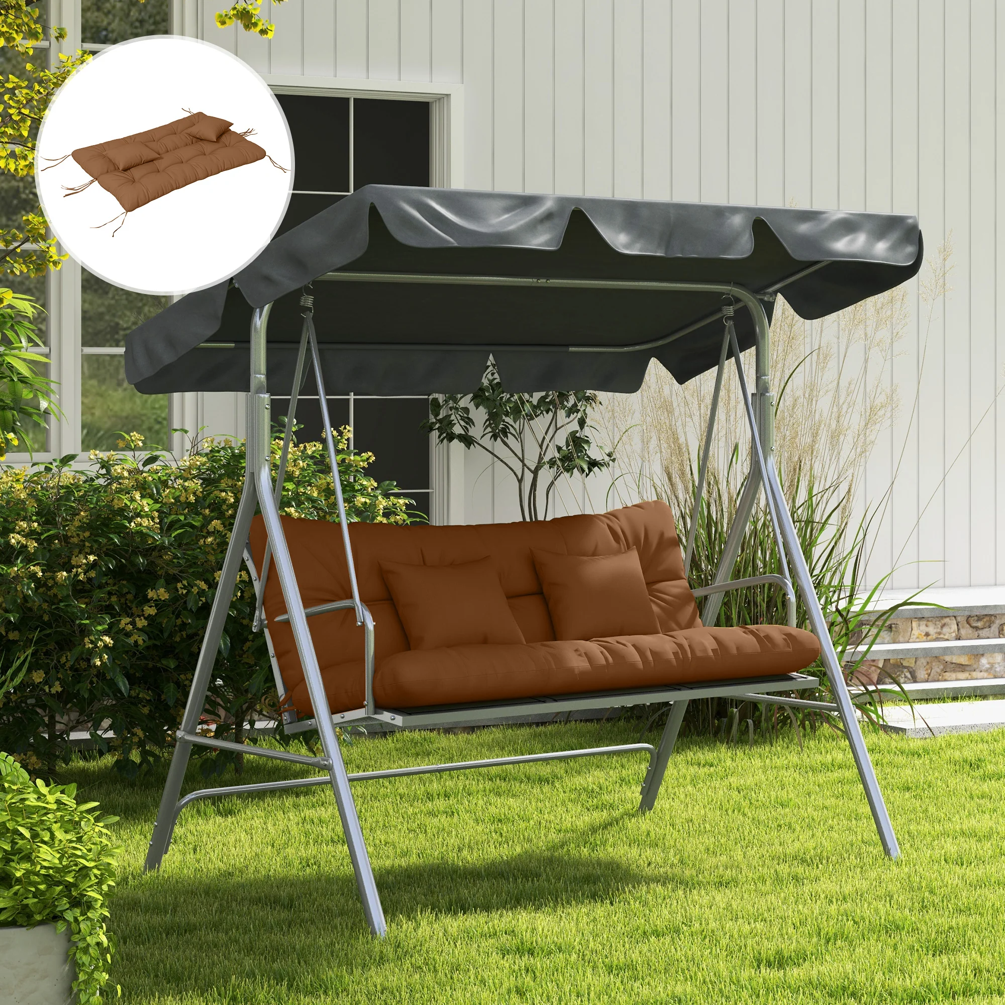 59" Tufted Bench Cushions, Seat Pad, Back Pillows, Outdoor Furniture, Tan - Image 9