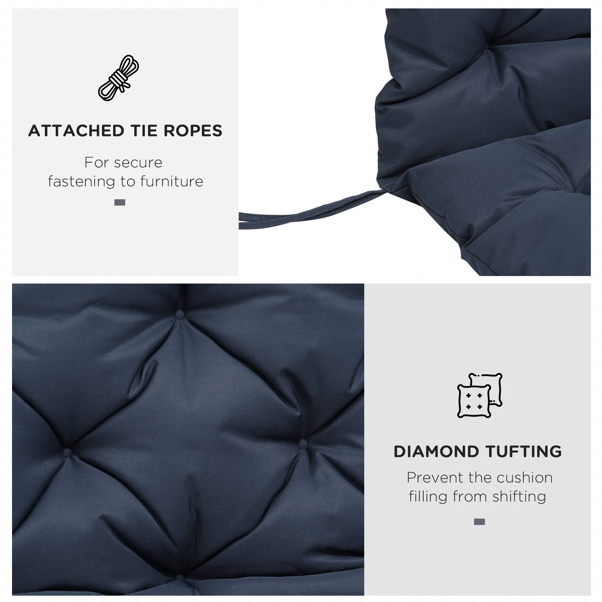 59"x38" Tufted Bench Cushion for Outdoor 3-Seater Furniture, Dark Blue - Image 9