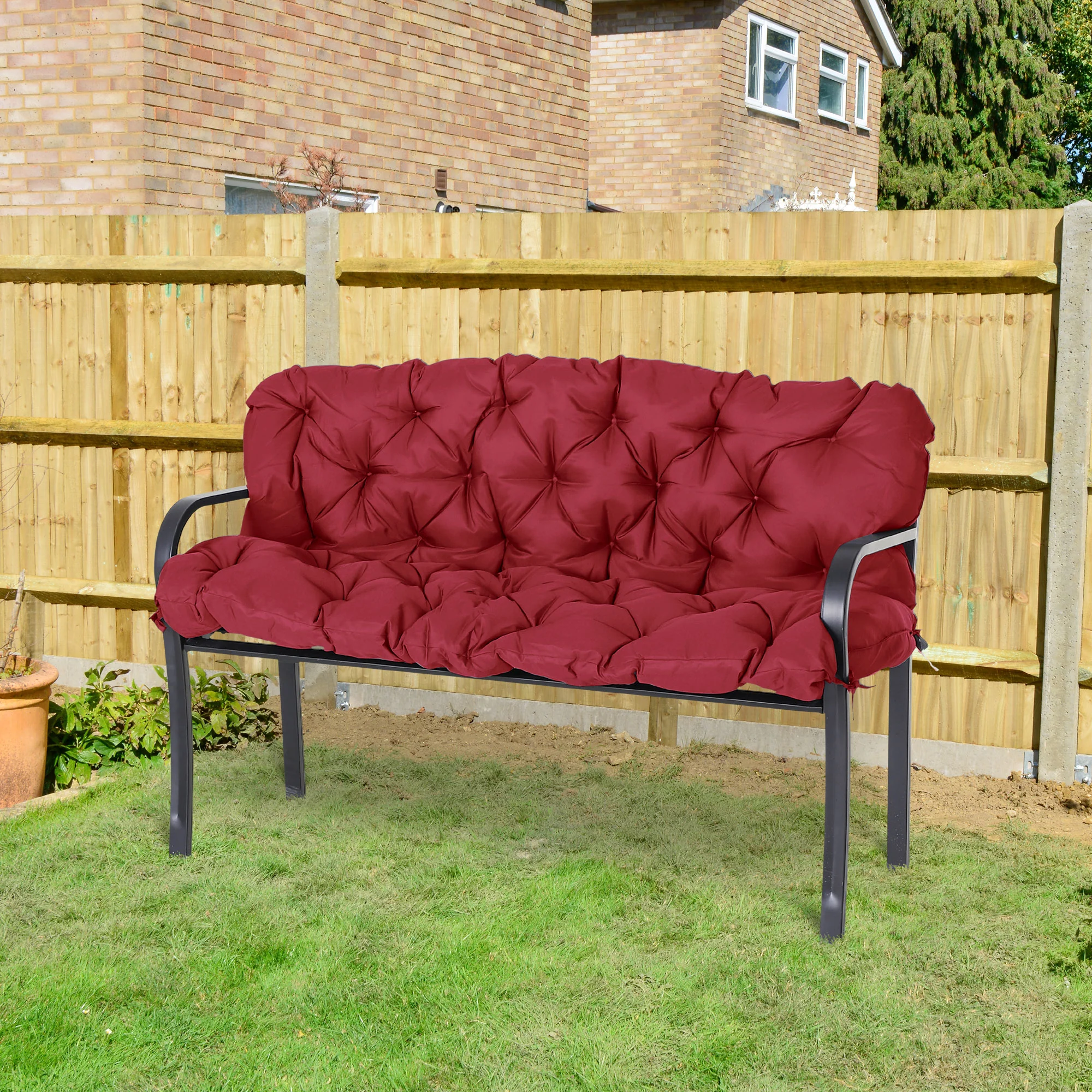 59"x38" Tufted Bench Cushion for 3-Seater Outdoor Furniture, Wine Red - Image 3
