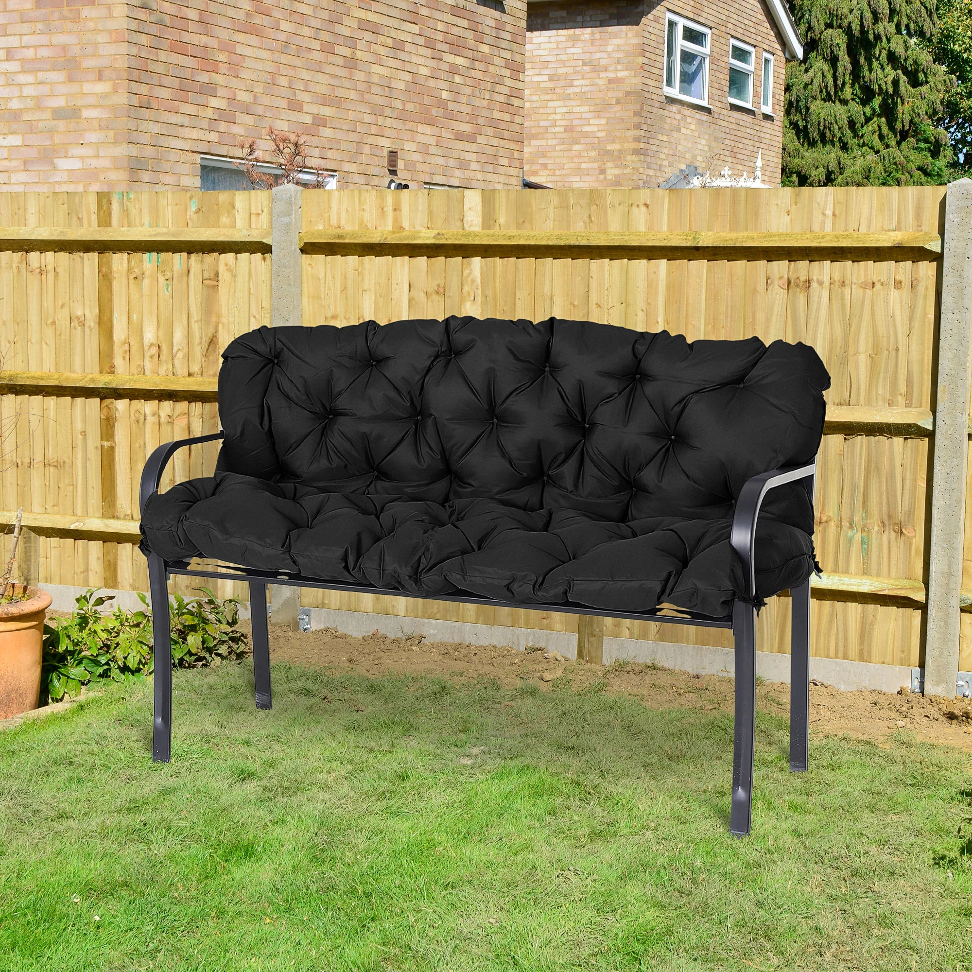 59"x38" Tufted Bench Cushion for Outdoor 3-Seater Furniture, Black - Image 3