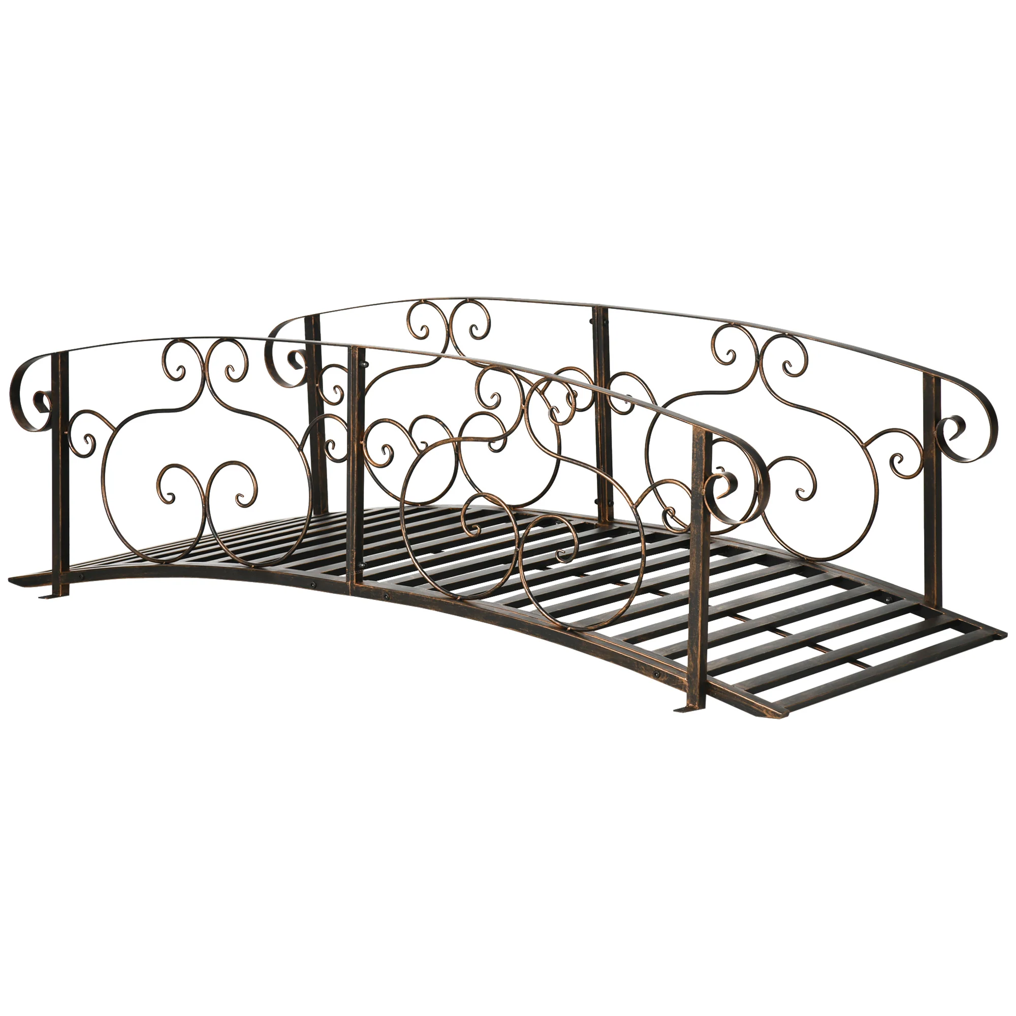 6' Metal Arch Garden Bridge with Safety Siderails, Bronze Footbridge - Image 12