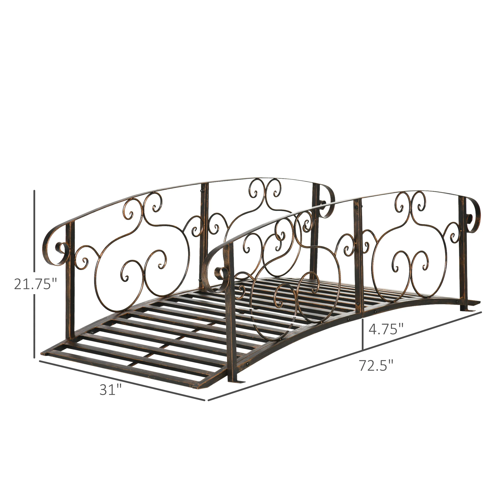 6' Metal Arch Garden Bridge with Safety Siderails, Bronze Footbridge - Image 5