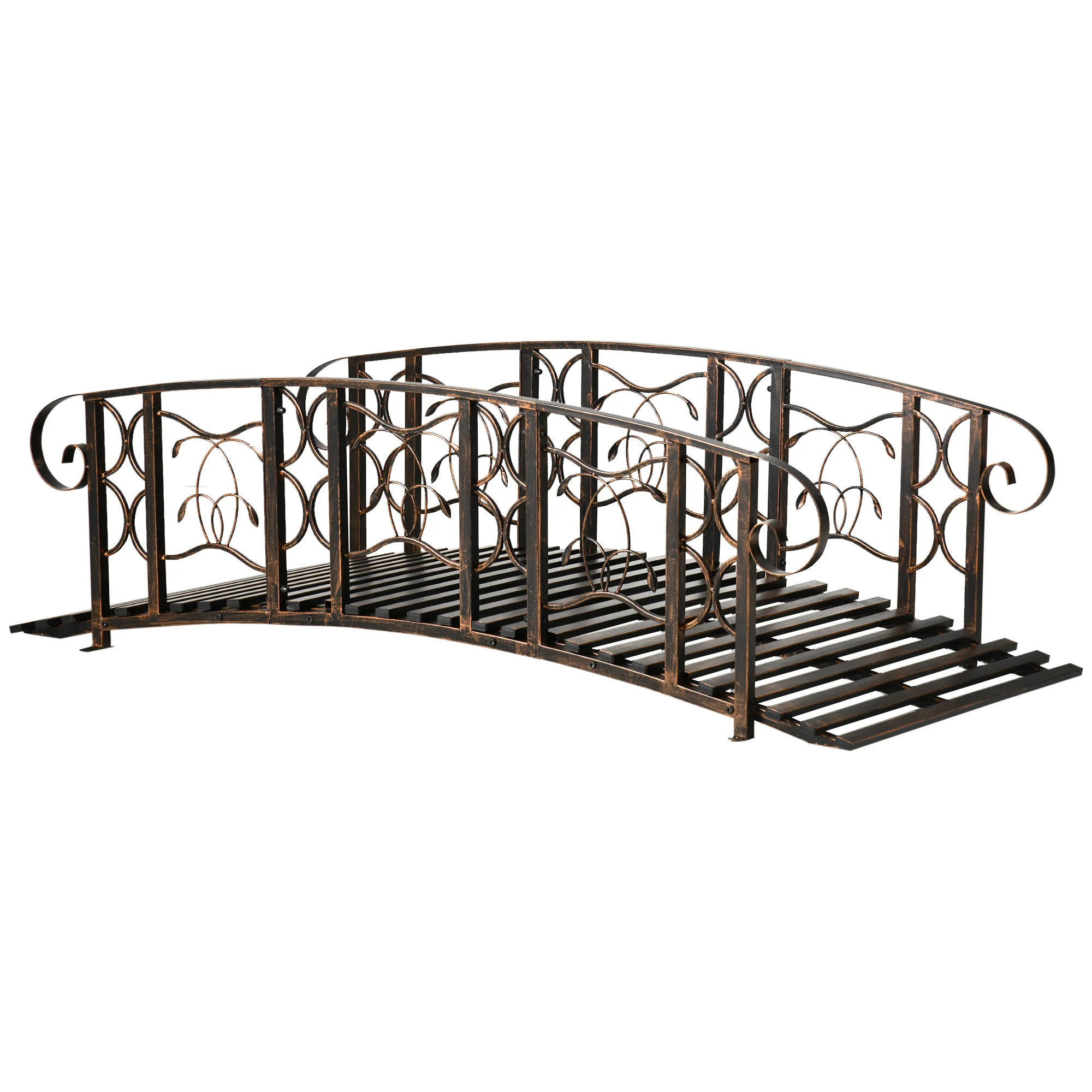 6' Metal Arch Garden Bridge with Safety Rails & 660 lb Capacity, Brown - Image 12
