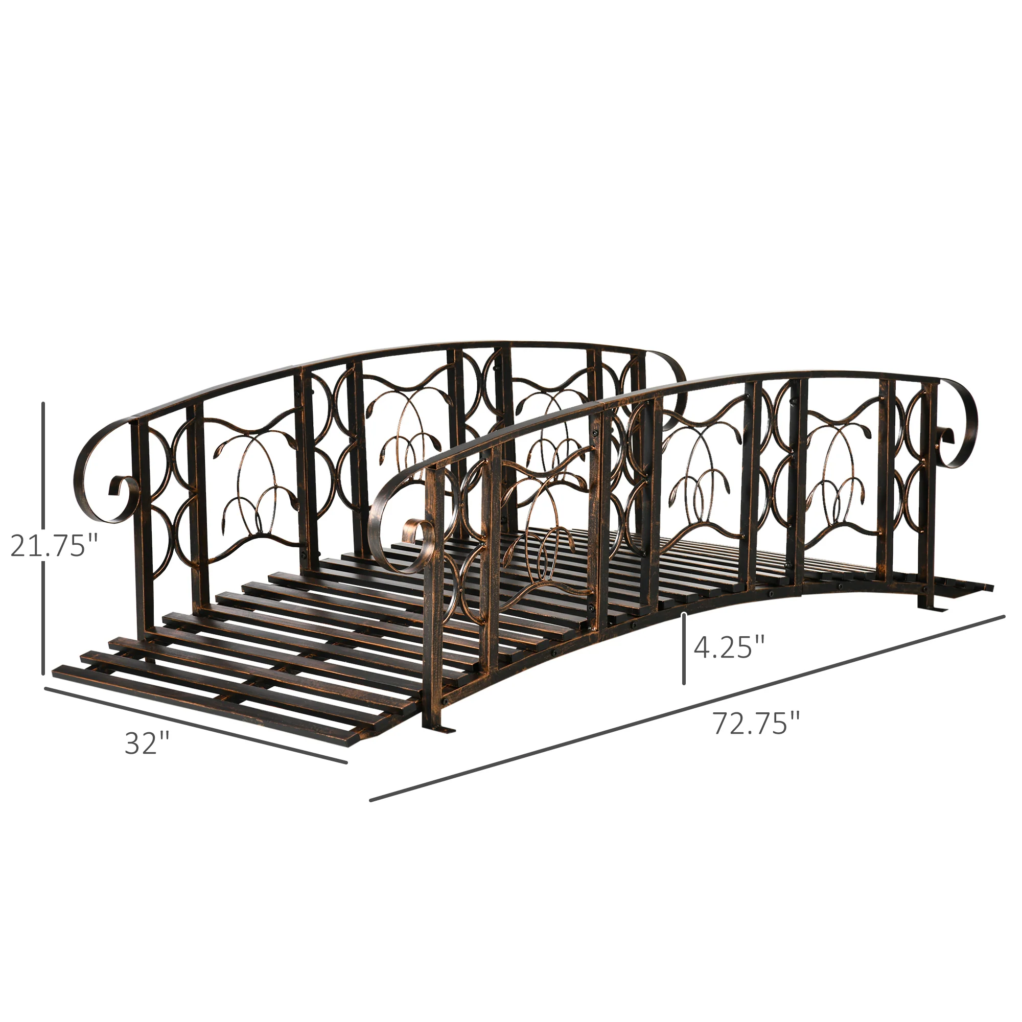 6' Metal Arch Garden Bridge with Safety Rails & 660 lb Capacity, Brown - Image 5