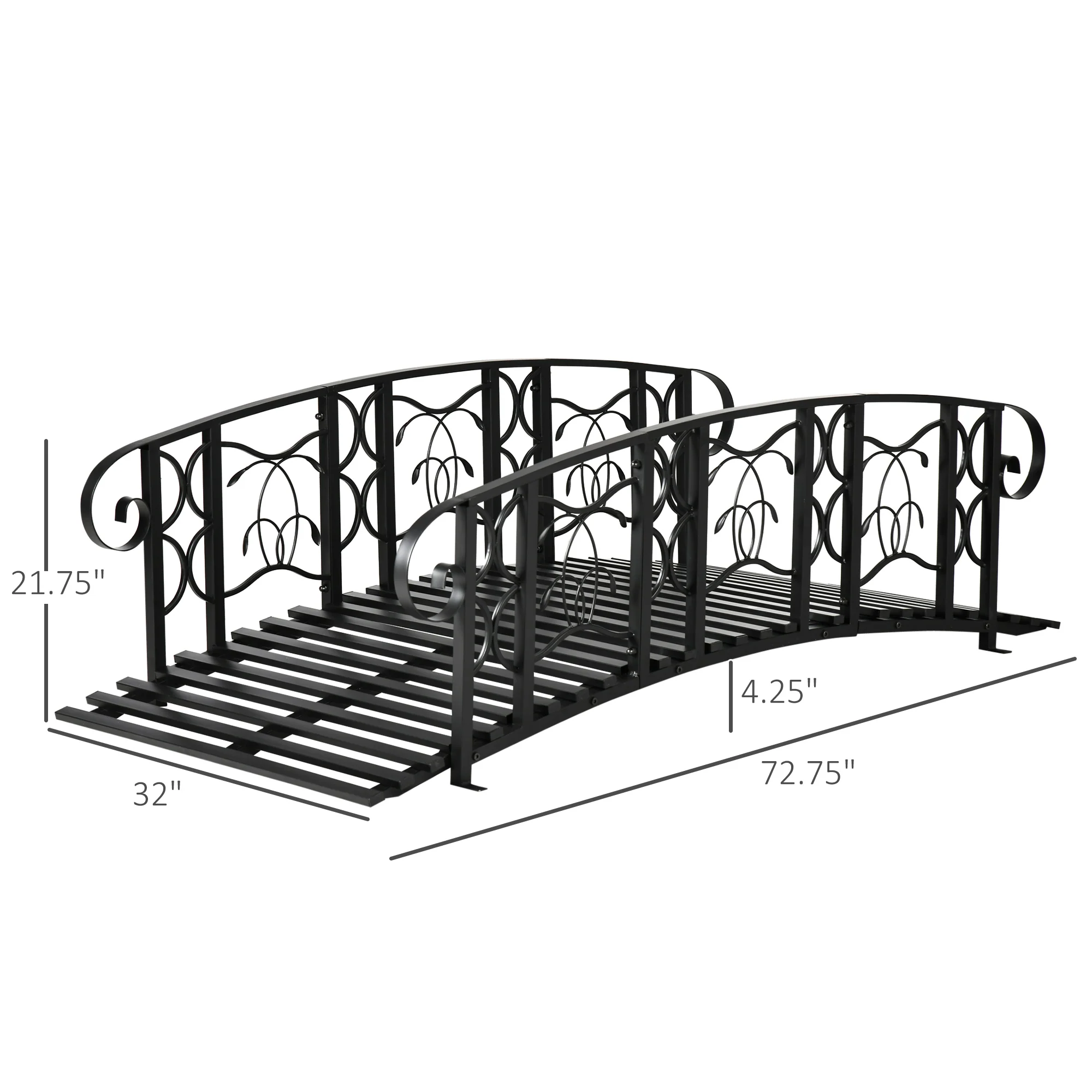 6' Metal Arch Garden Bridge with Safety Rails & Vine Design, 660 lbs Capacity, Black - Image 5