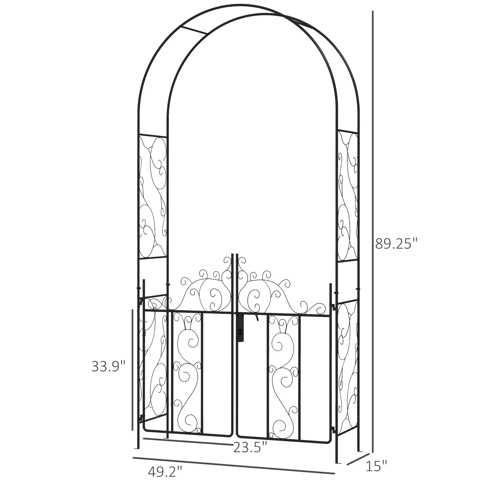 7.5' Metal Garden Arch with Gate for Climbing Plants & Weddings, Black - Image 5