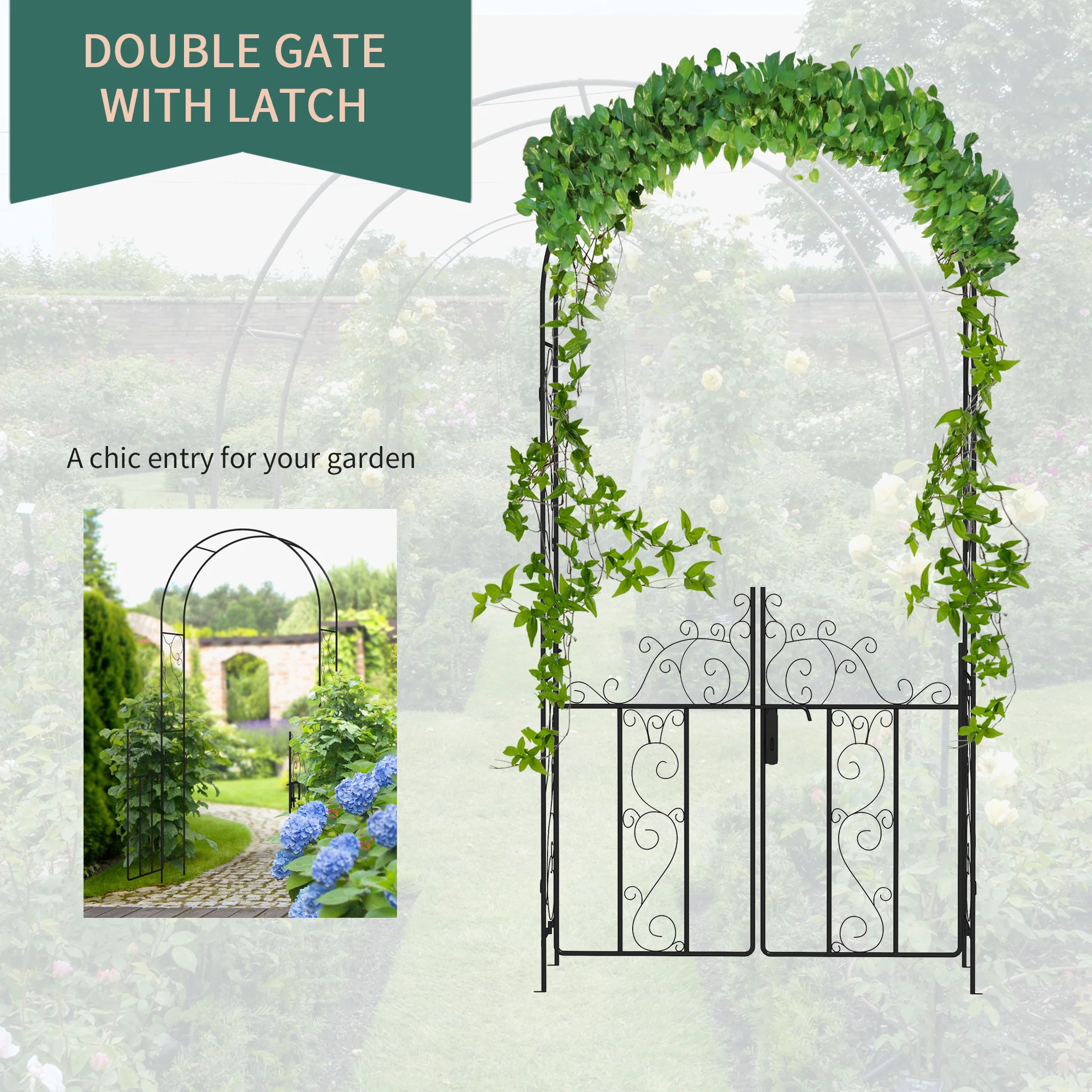 7.5' Metal Garden Arch with Gate for Climbing Plants & Weddings, Black - Image 7