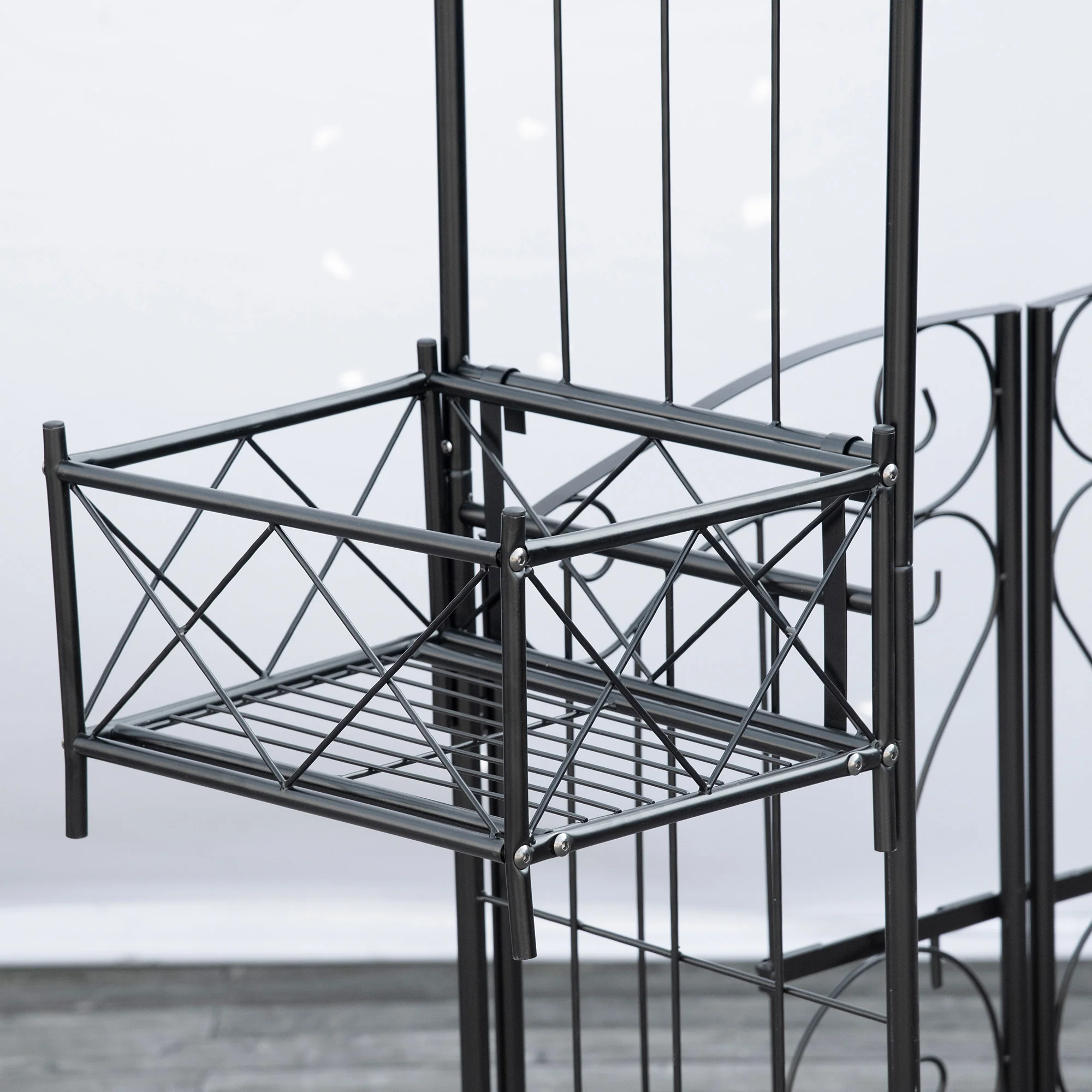 7' Metal Garden Arch Trellis with Gate for Climbing Vines & Weddings, Black - Image 10