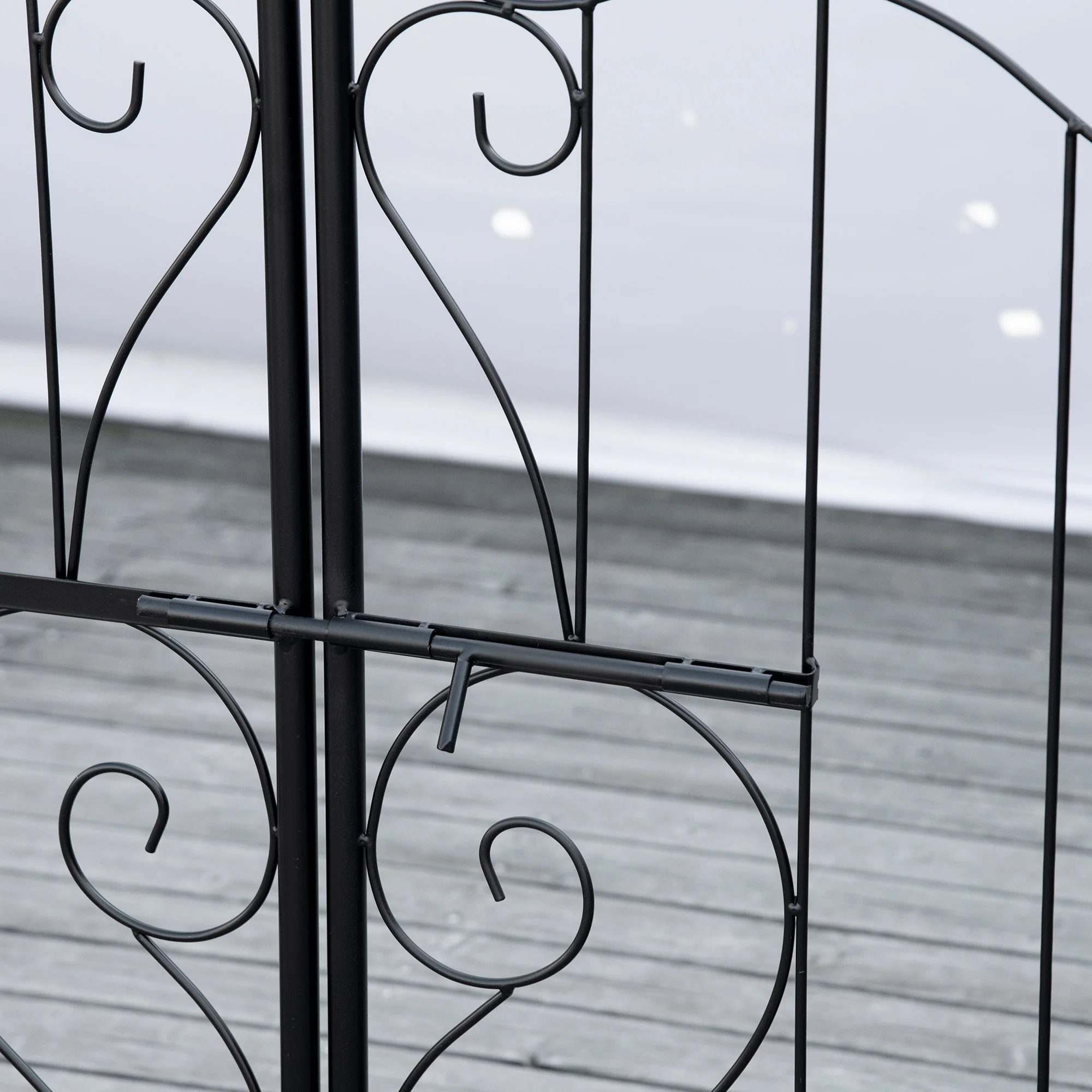 7' Metal Garden Arch Trellis with Gate for Climbing Vines & Weddings, Black - Image 11
