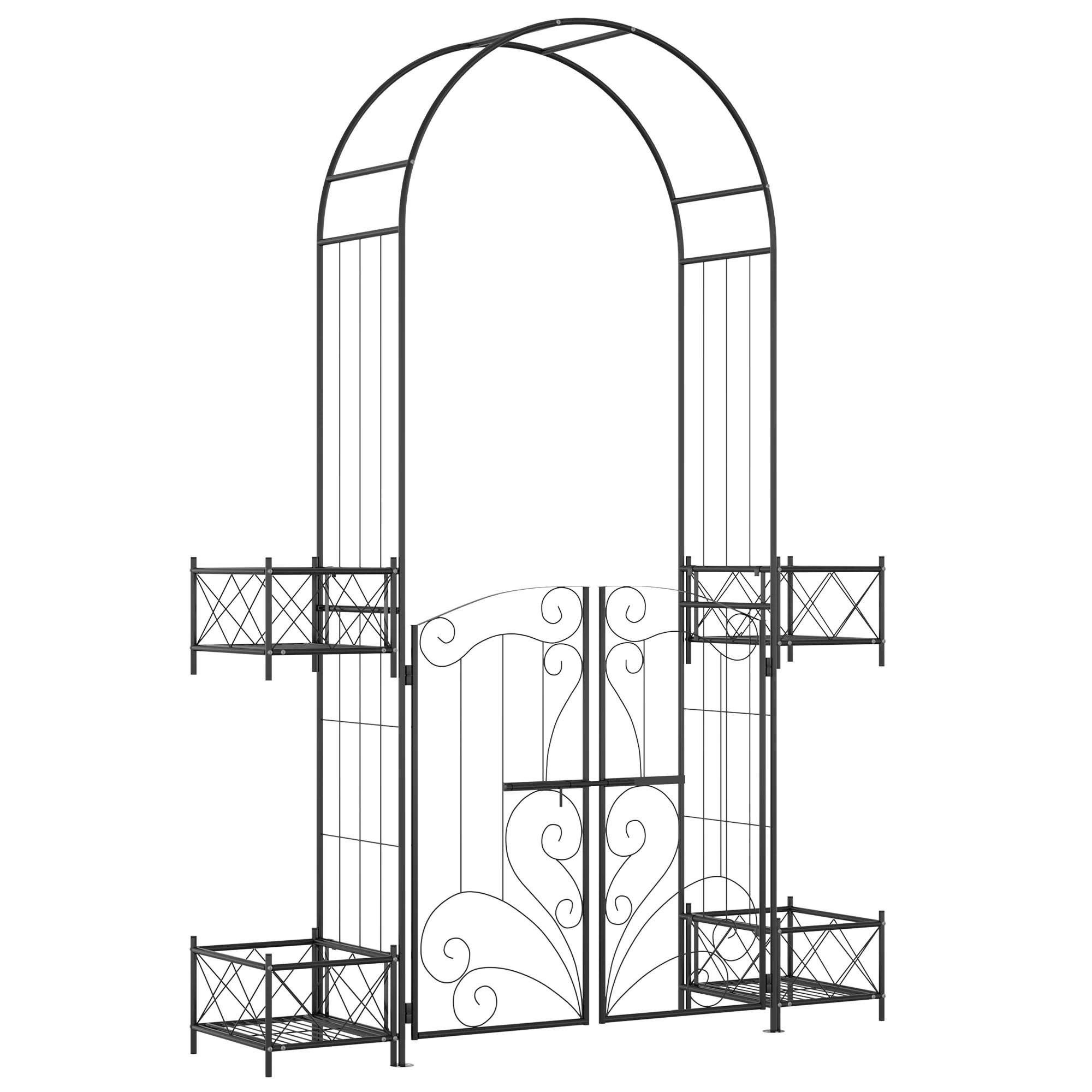 7' Metal Garden Arch Trellis with Gate for Climbing Vines & Weddings, Black - Image 12