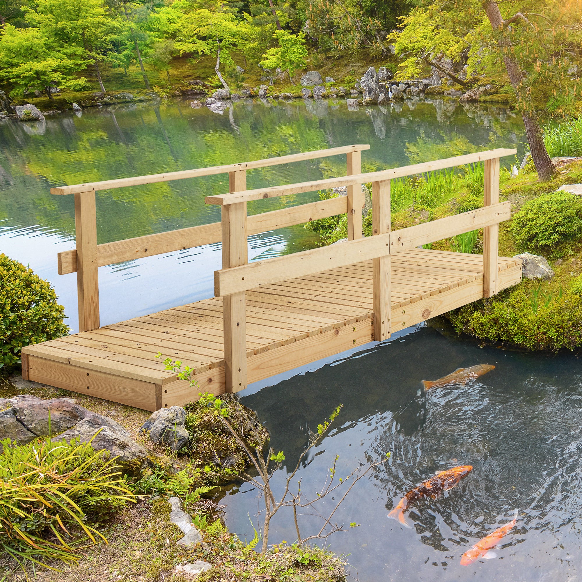 7' Garden Bridge Wooden Footbridge Backyard Ponds Creeks Streams Natural - Image 3