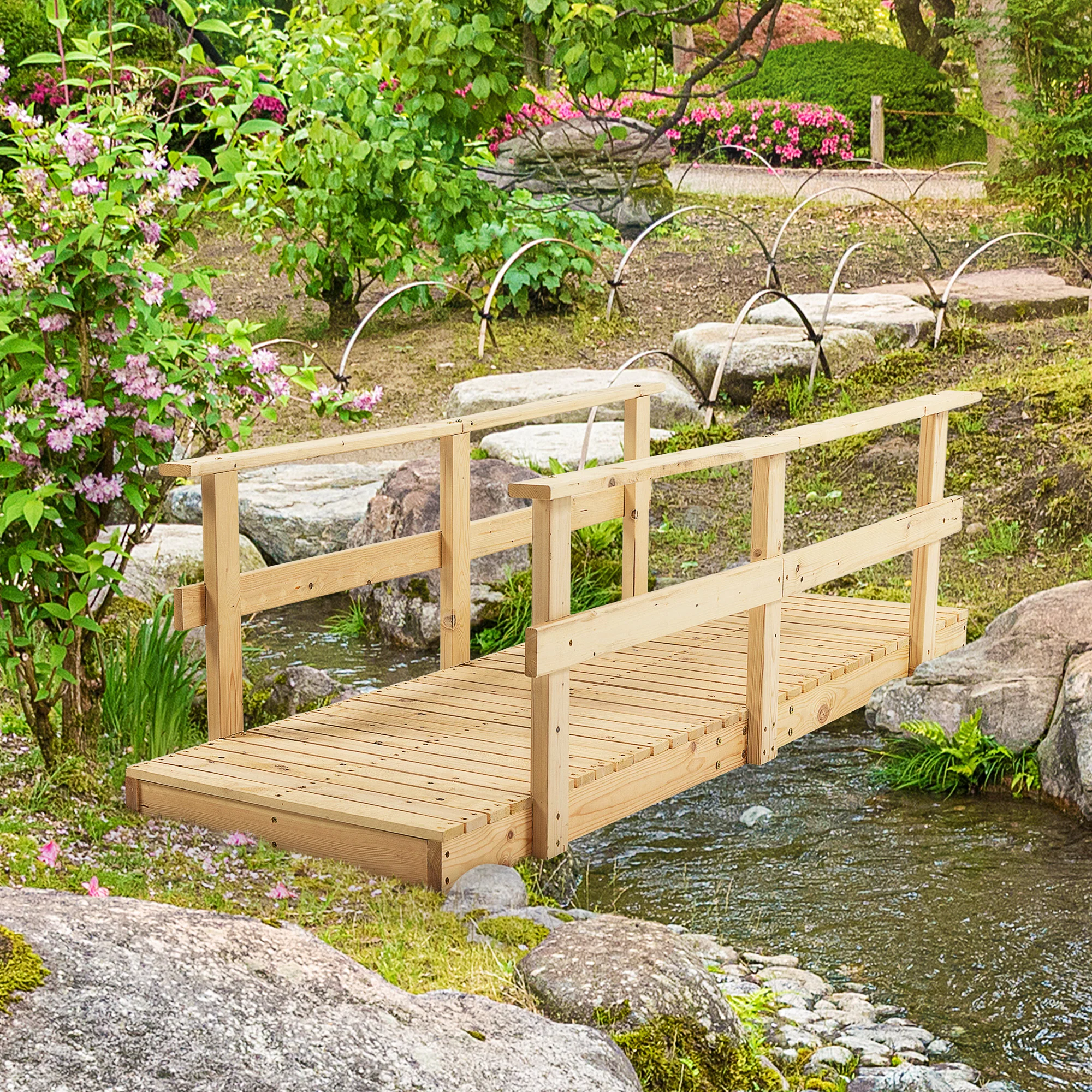 7' Garden Bridge Wooden Footbridge Backyard Ponds Creeks Streams Natural - Image 4
