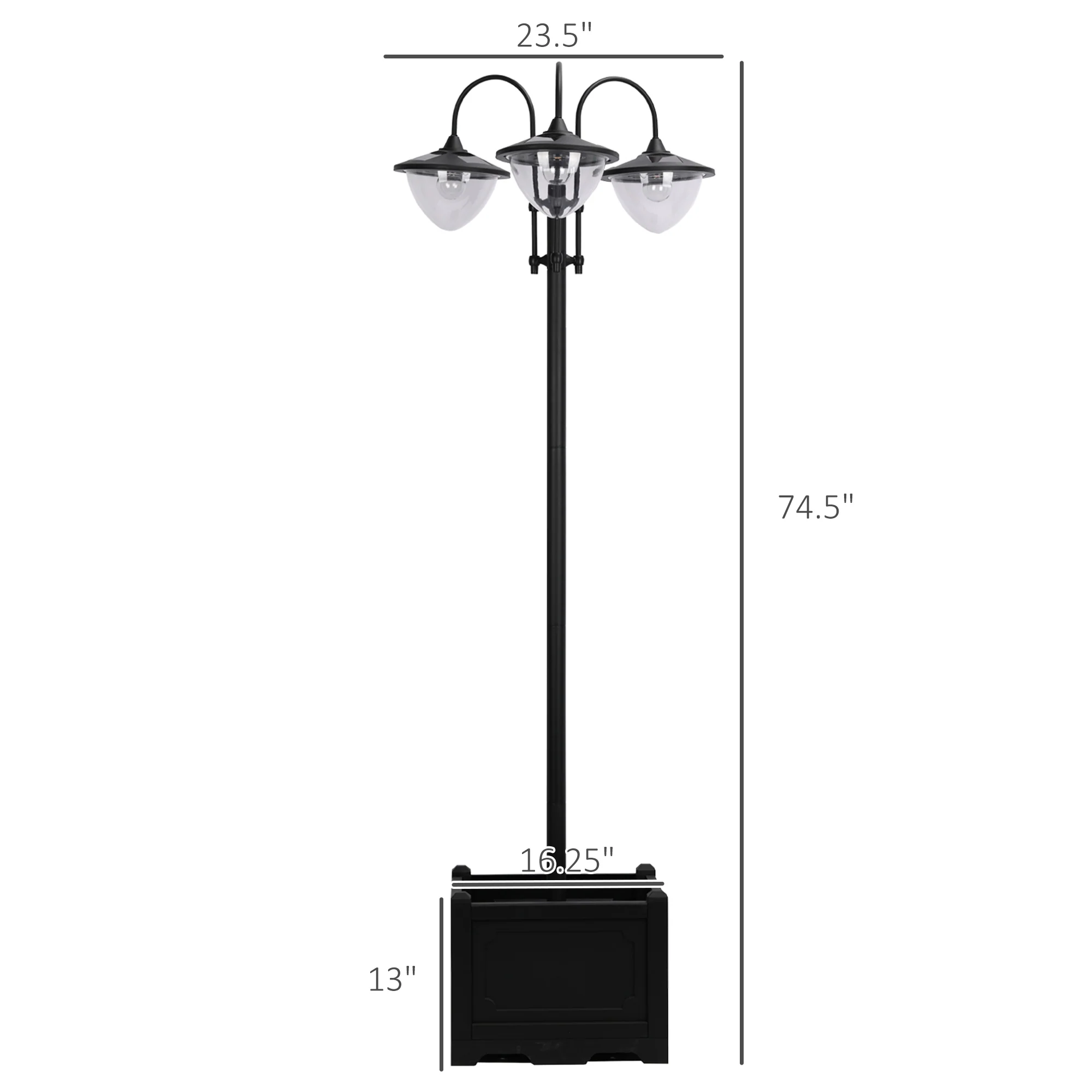 74.5" 3-Head Solar Street Light Post with Planter, Auto-On, 6Hr, Black - Image 5