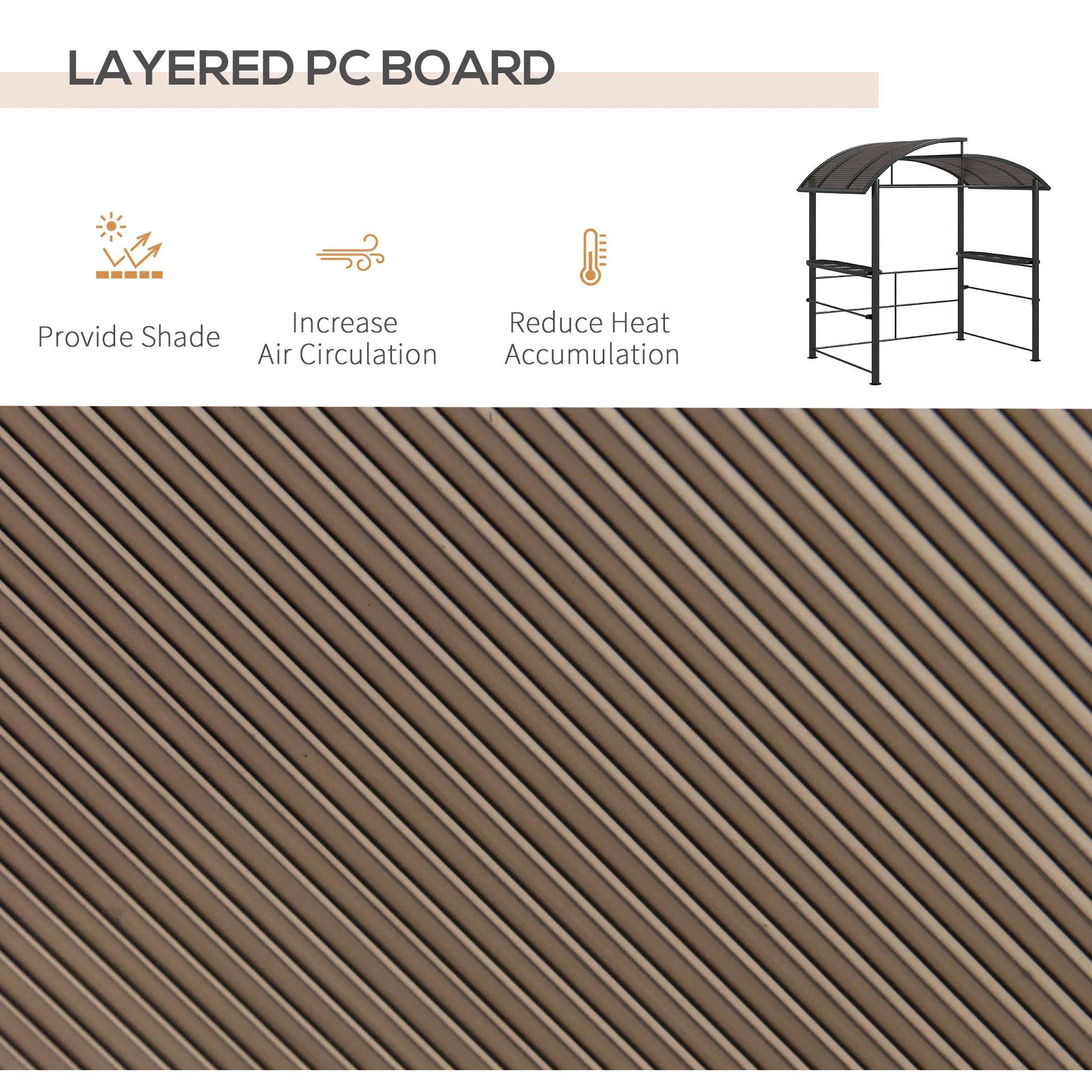 8' x 5' Grill Gazebo Shelter with Vented PC Roof, Side Shelves - Image 6