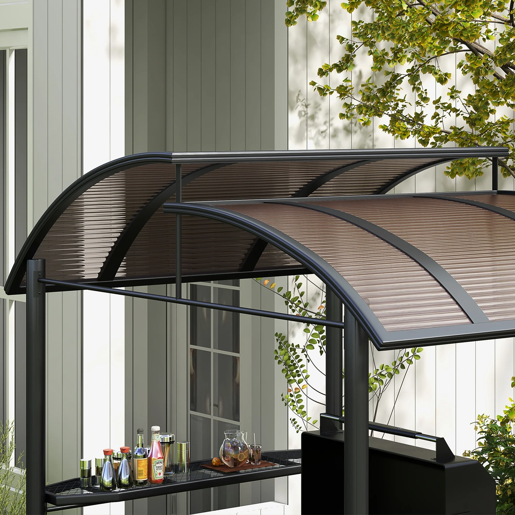 8' x 5' Grill Gazebo Shelter with Vented PC Roof, Side Shelves - Image 9