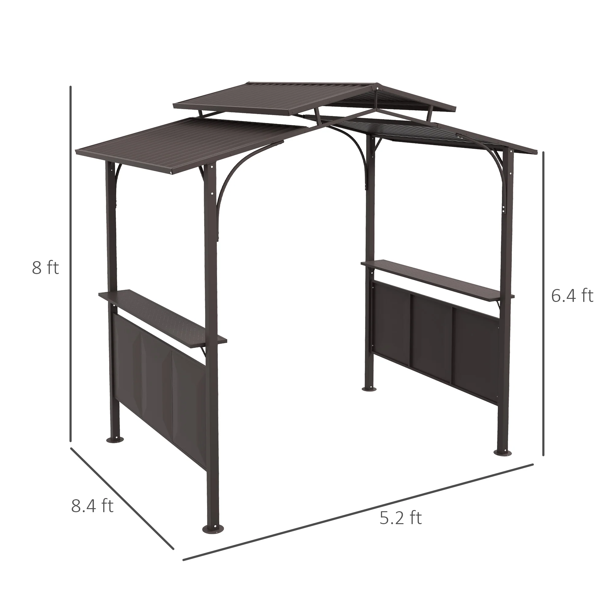 8' x 5' BBQ Grill Gazebo, Double Tiered Roof, Steel Frame, 2 Shelves, Brown - Image 5