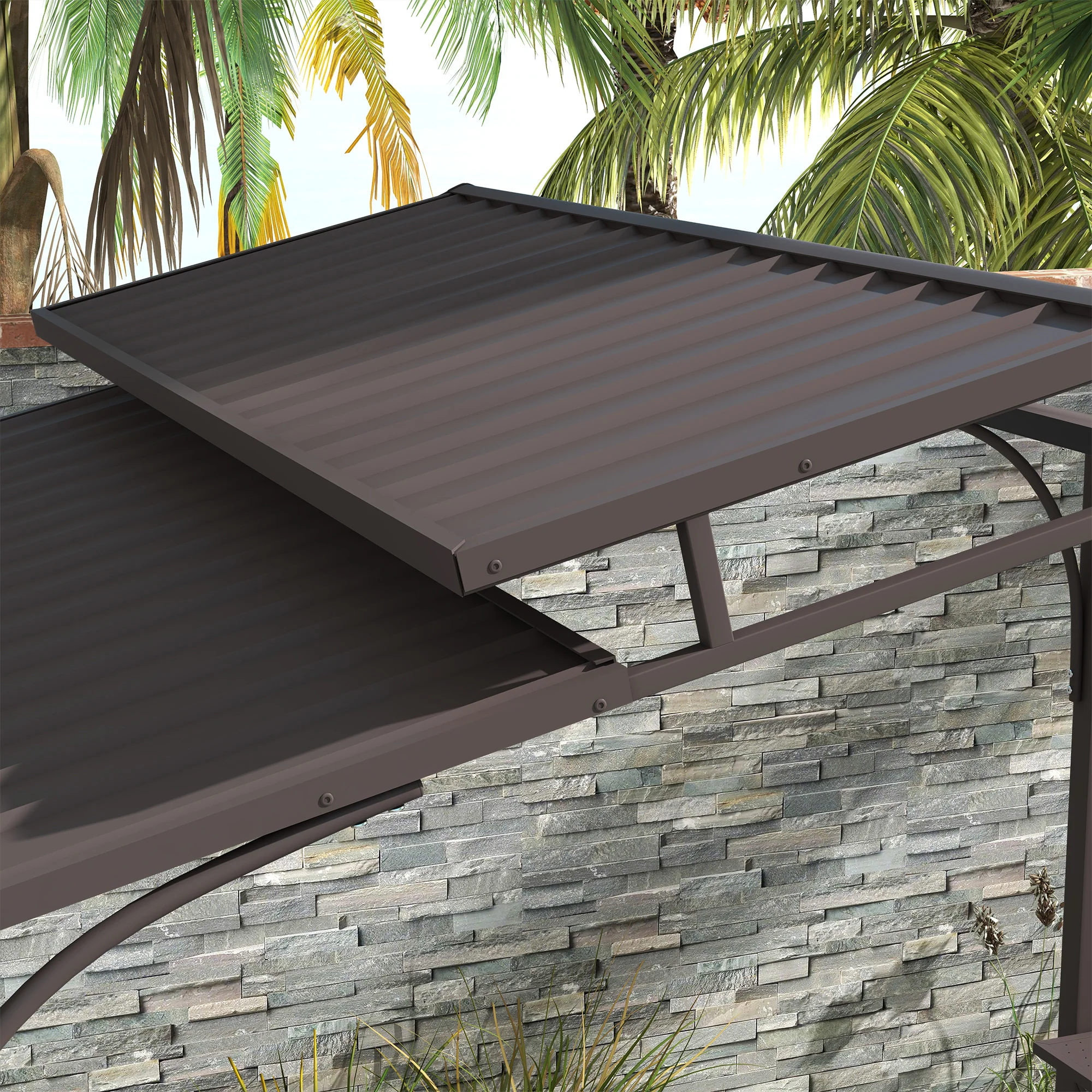 8' x 5' BBQ Grill Gazebo, Double Tiered Roof, Steel Frame, 2 Shelves, Brown - Image 9