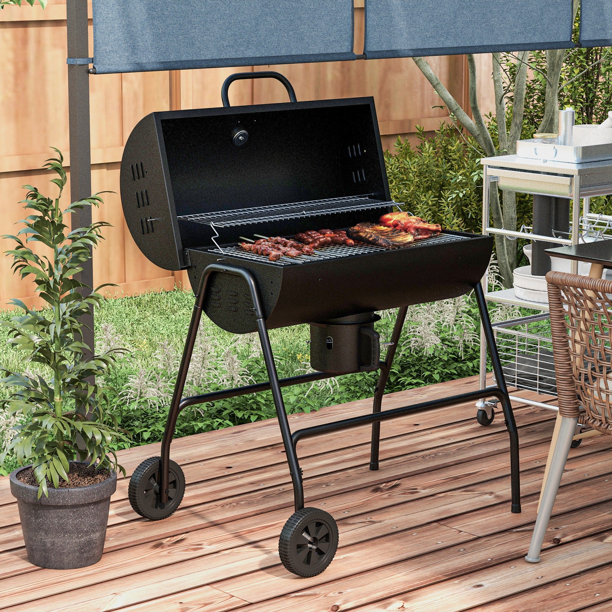420 sq.in Charcoal BBQ Grill with Wheels, Ash Catcher, Black - Image 3