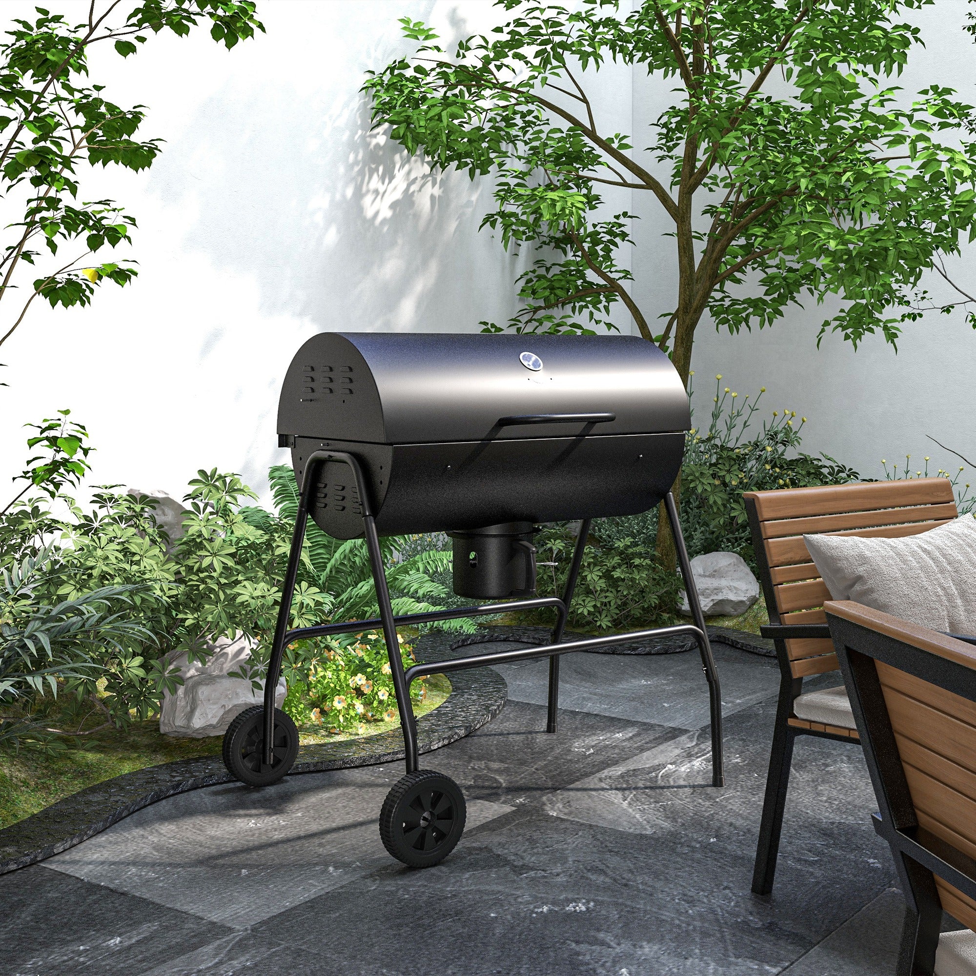 420 sq.in Charcoal BBQ Grill with Wheels, Ash Catcher, Black - Image 4