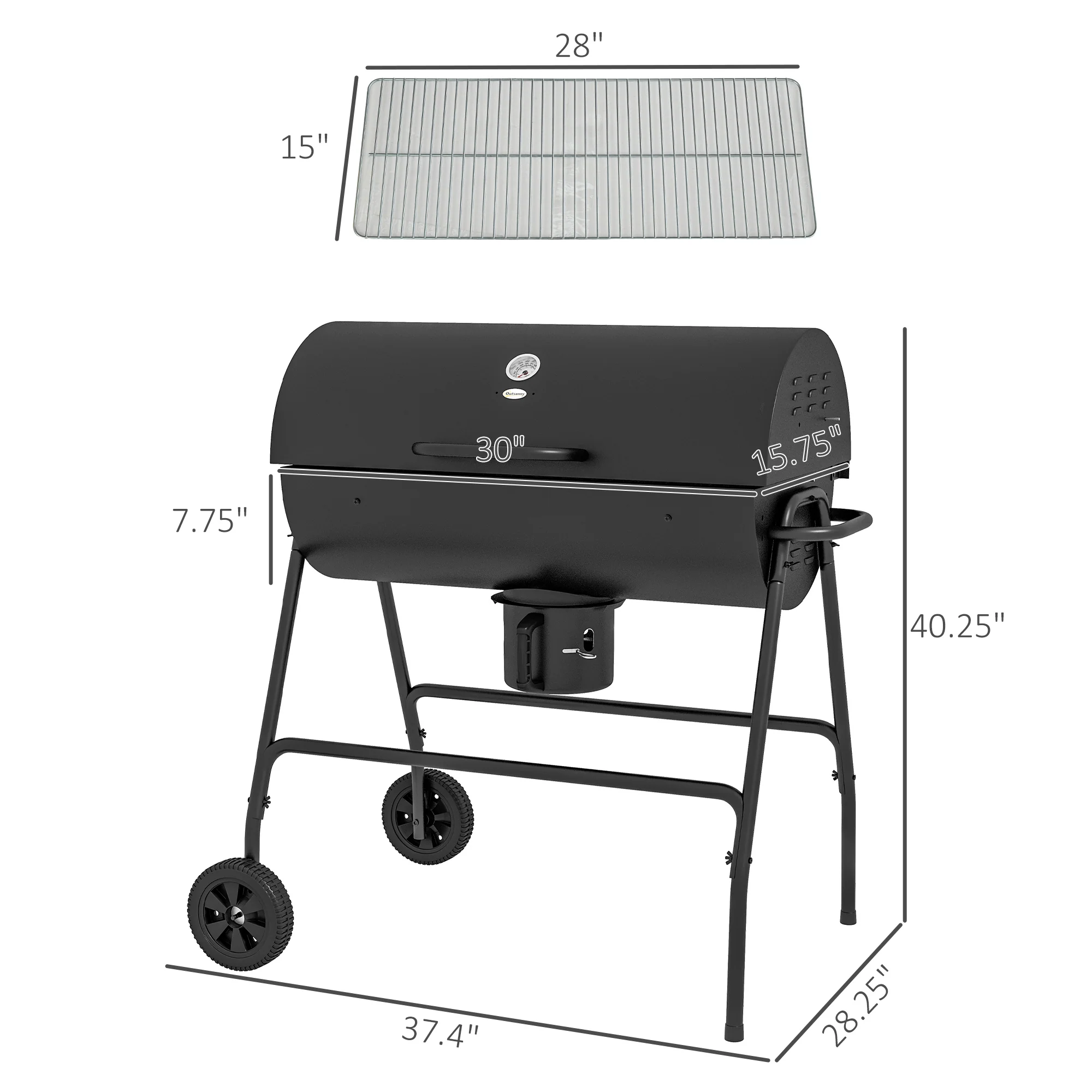 420 sq.in Charcoal BBQ Grill with Wheels, Ash Catcher, Black - Image 5