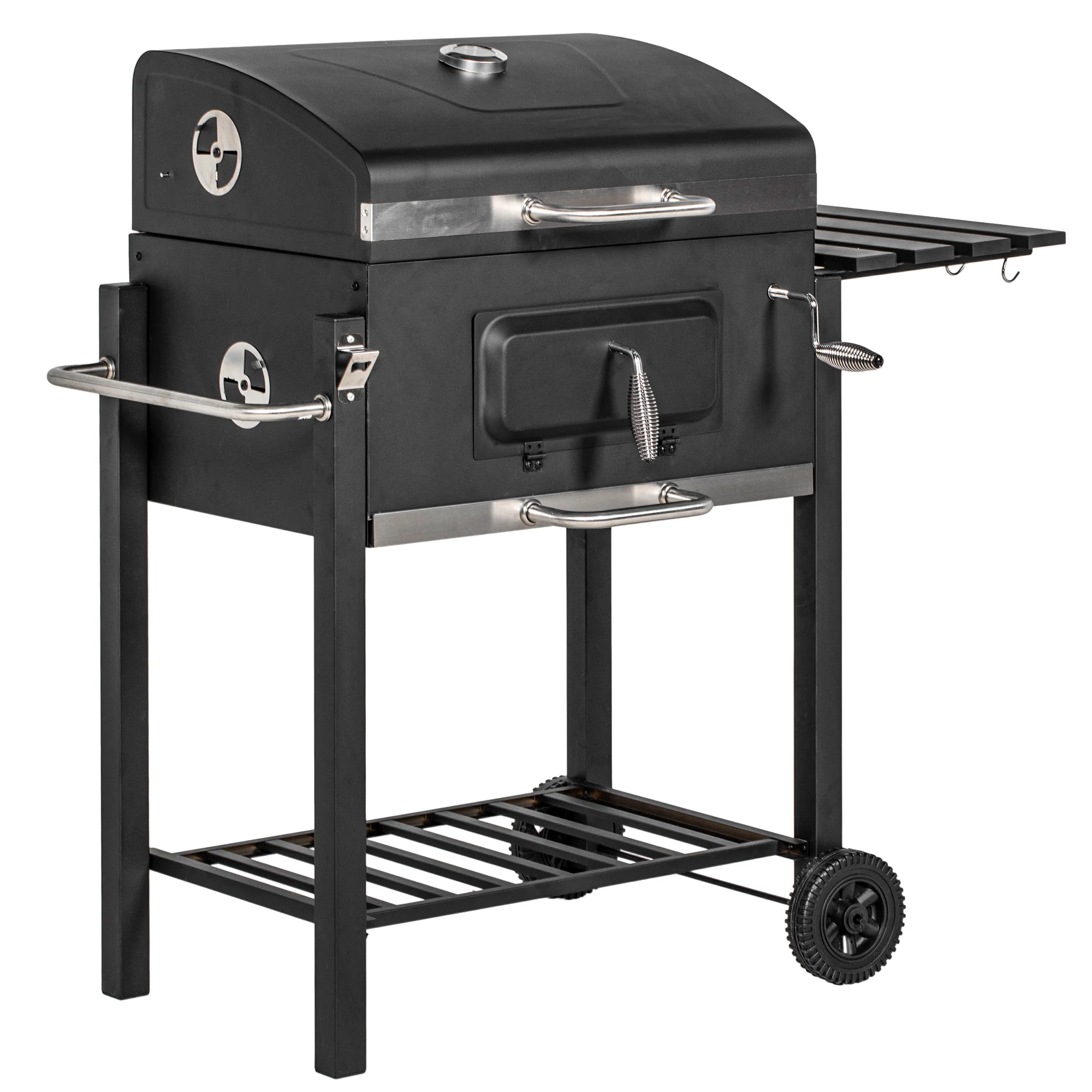 Charcoal BBQ Grill Smoker Combo Portable Trolley Camping Picnic Backyard Side Shelf, Black - Image 12