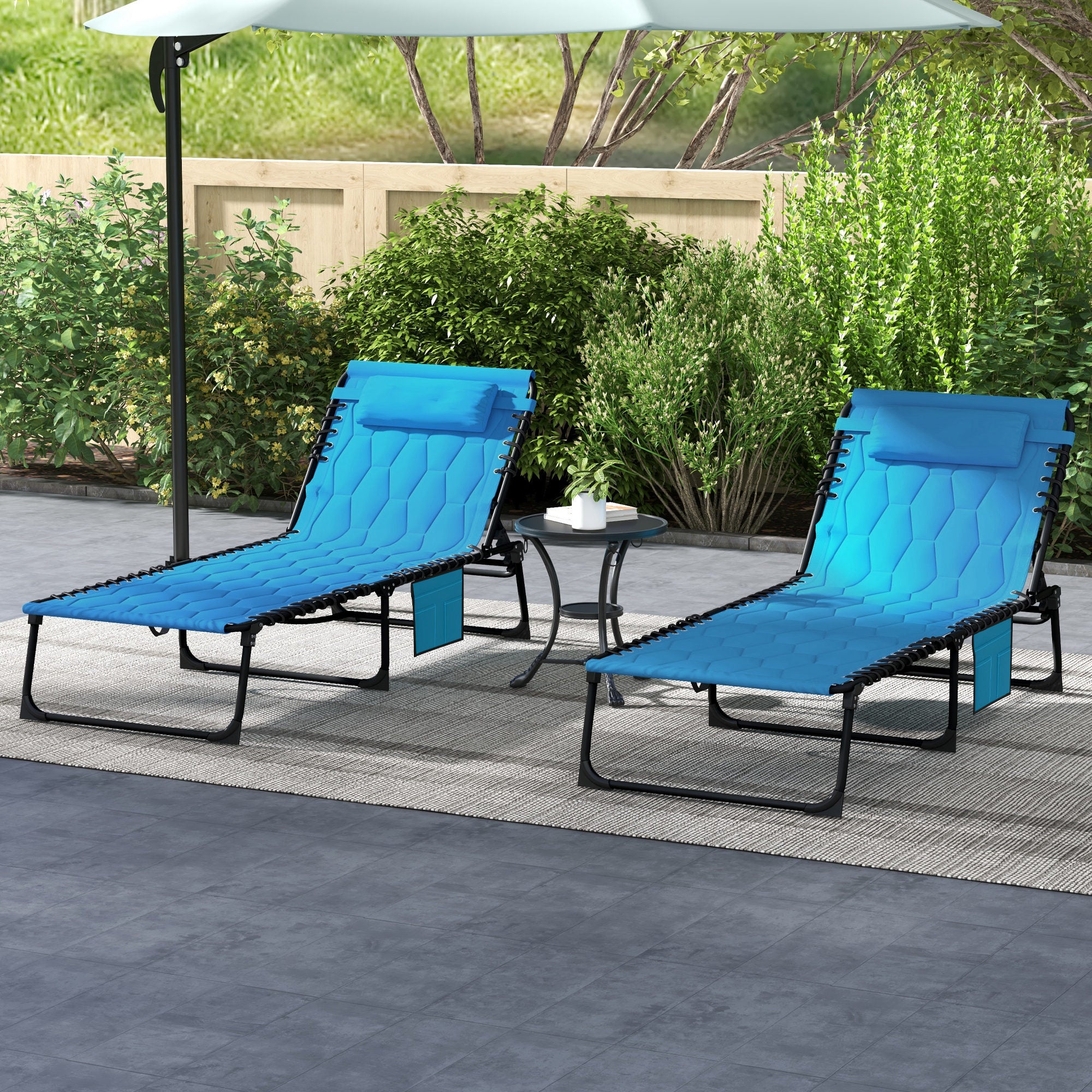 Set of 2 Reclining Folding Chaise Lounge Chair with 5-level Reclining Back, Blue - Image 4