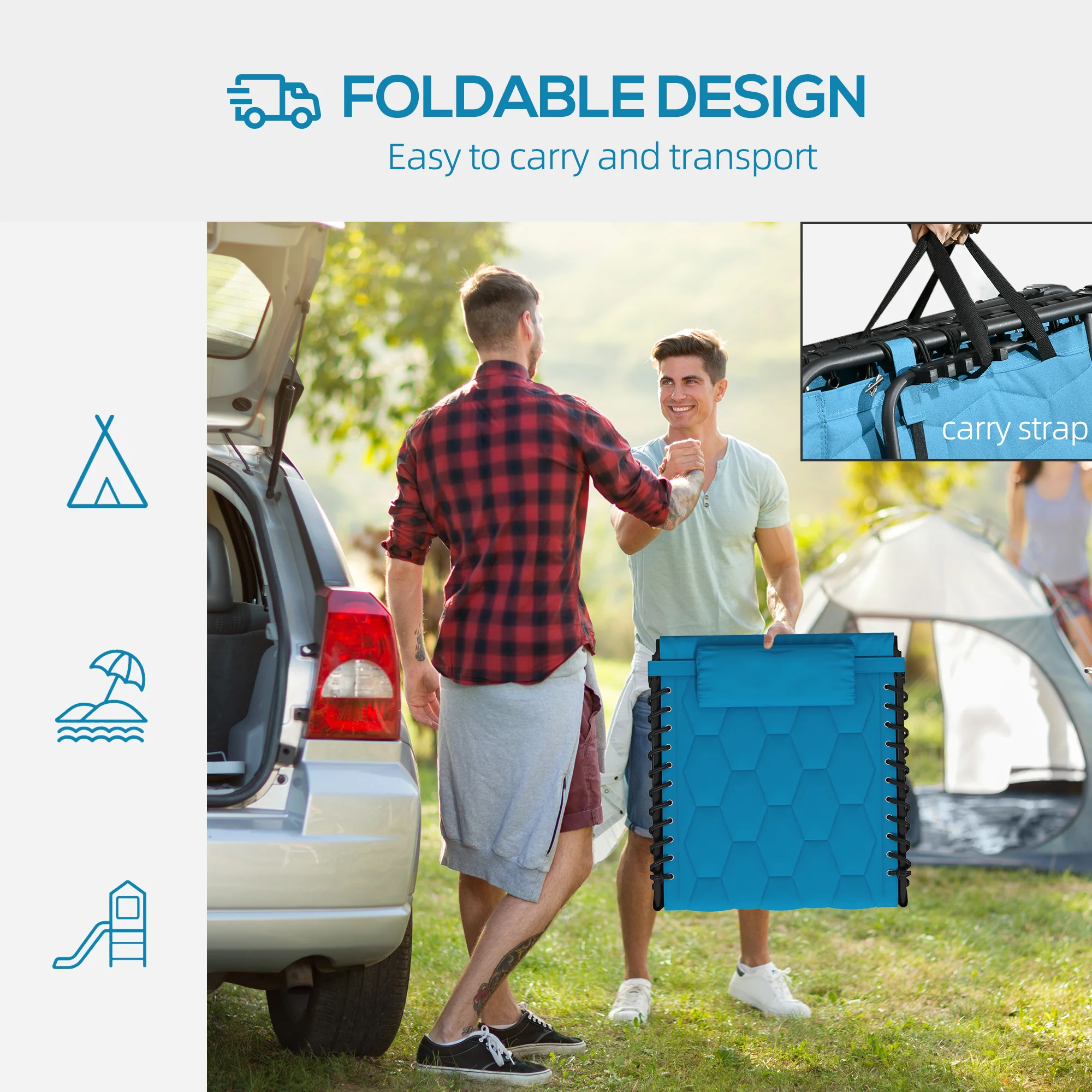 Set of 2 Reclining Folding Chaise Lounge Chair with 5-level Reclining Back, Blue - Image 9