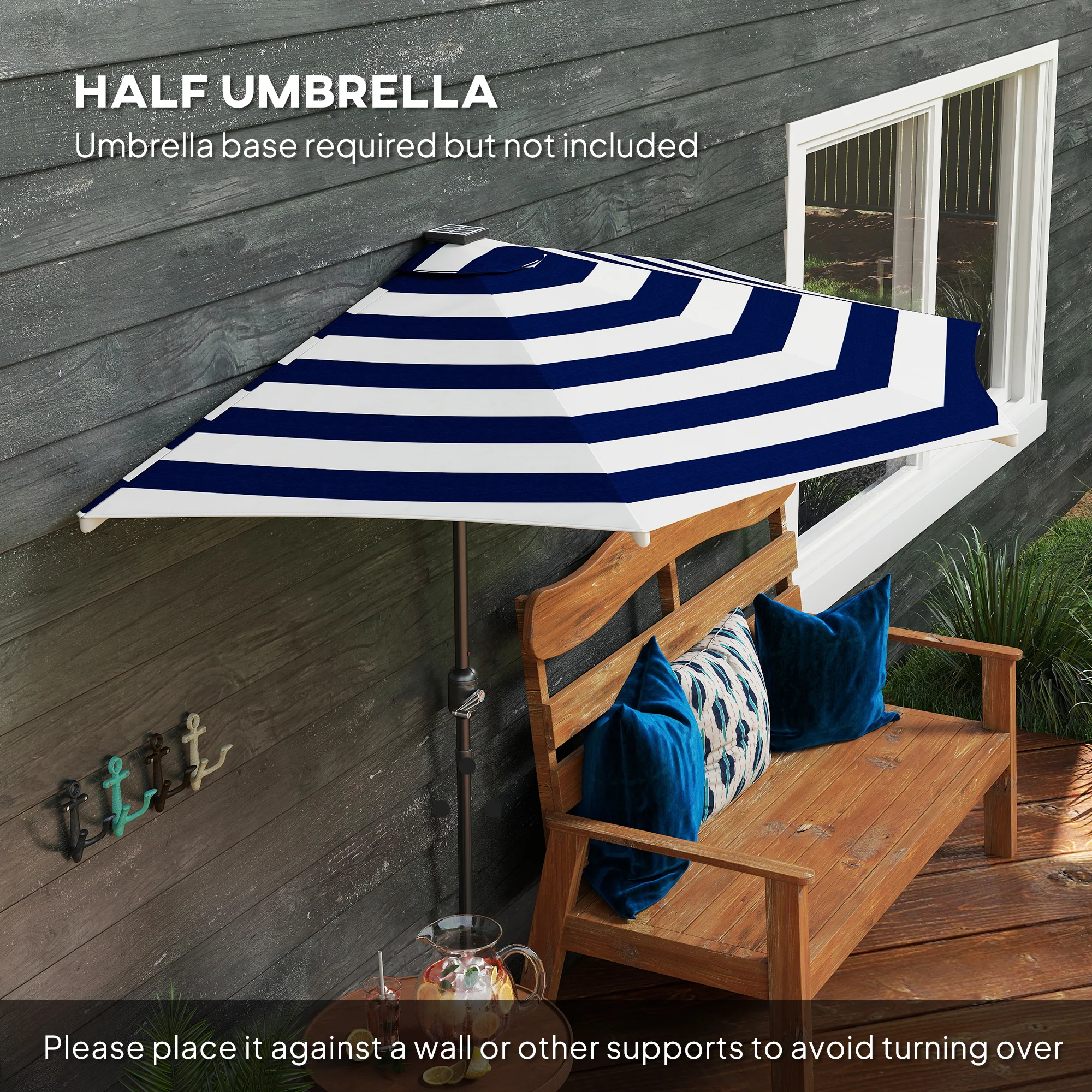 8.5 ft Half Patio Umbrella with UPF 30+ Vented Canopy, Crank Tilt, Navy Blue - Image 10