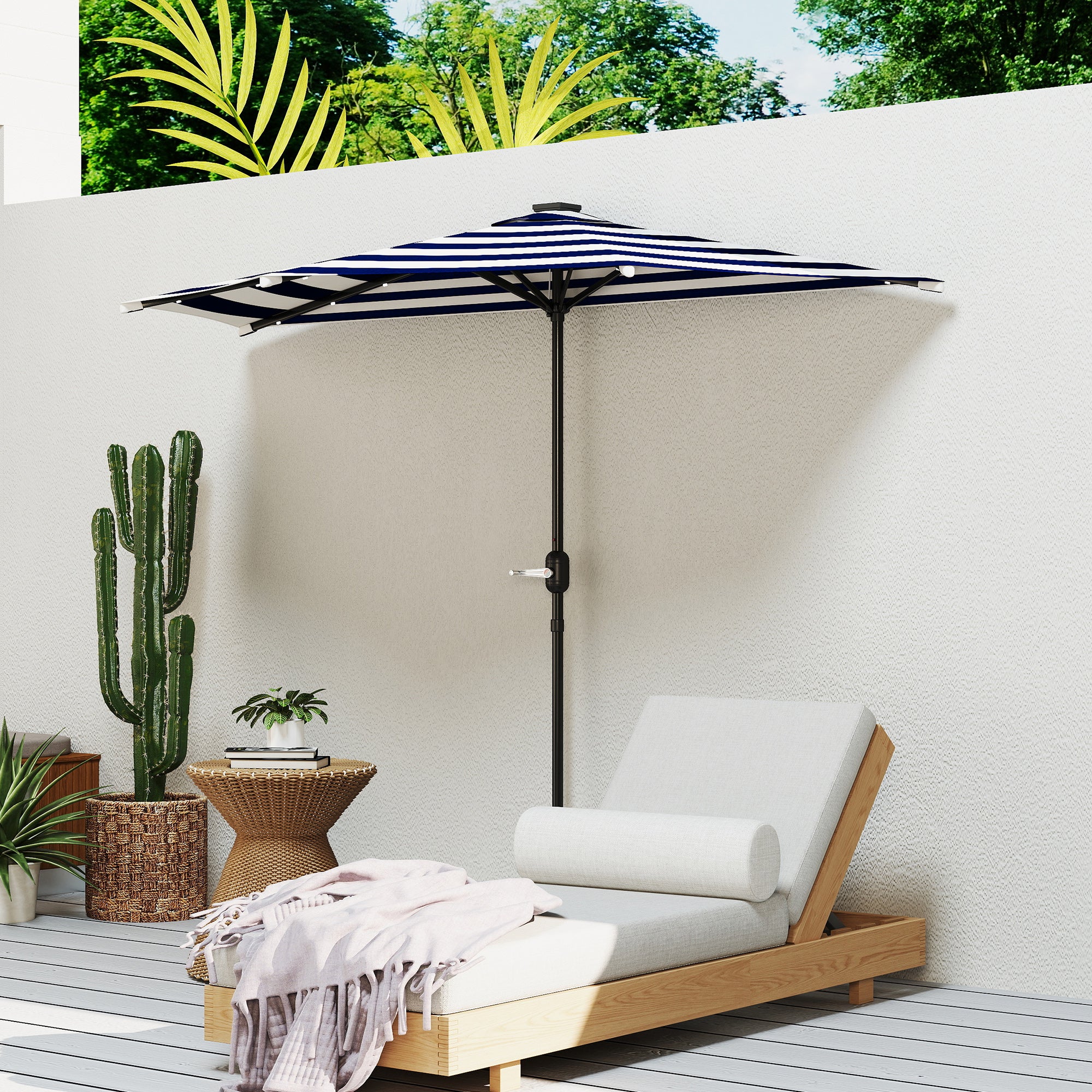 8.5 ft Half Patio Umbrella with UPF 30+ Vented Canopy, Crank Tilt, Navy Blue - Image 3