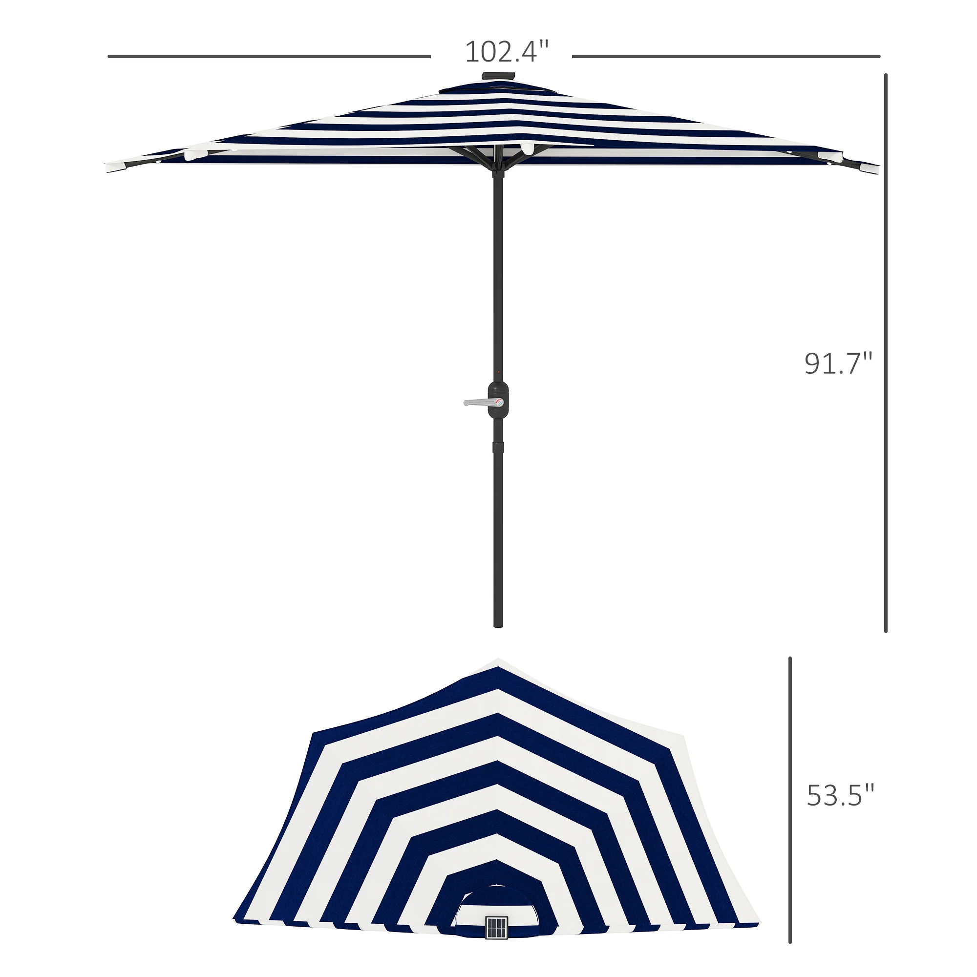 8.5 ft Half Patio Umbrella with UPF 30+ Vented Canopy, Crank Tilt, Navy Blue - Image 5