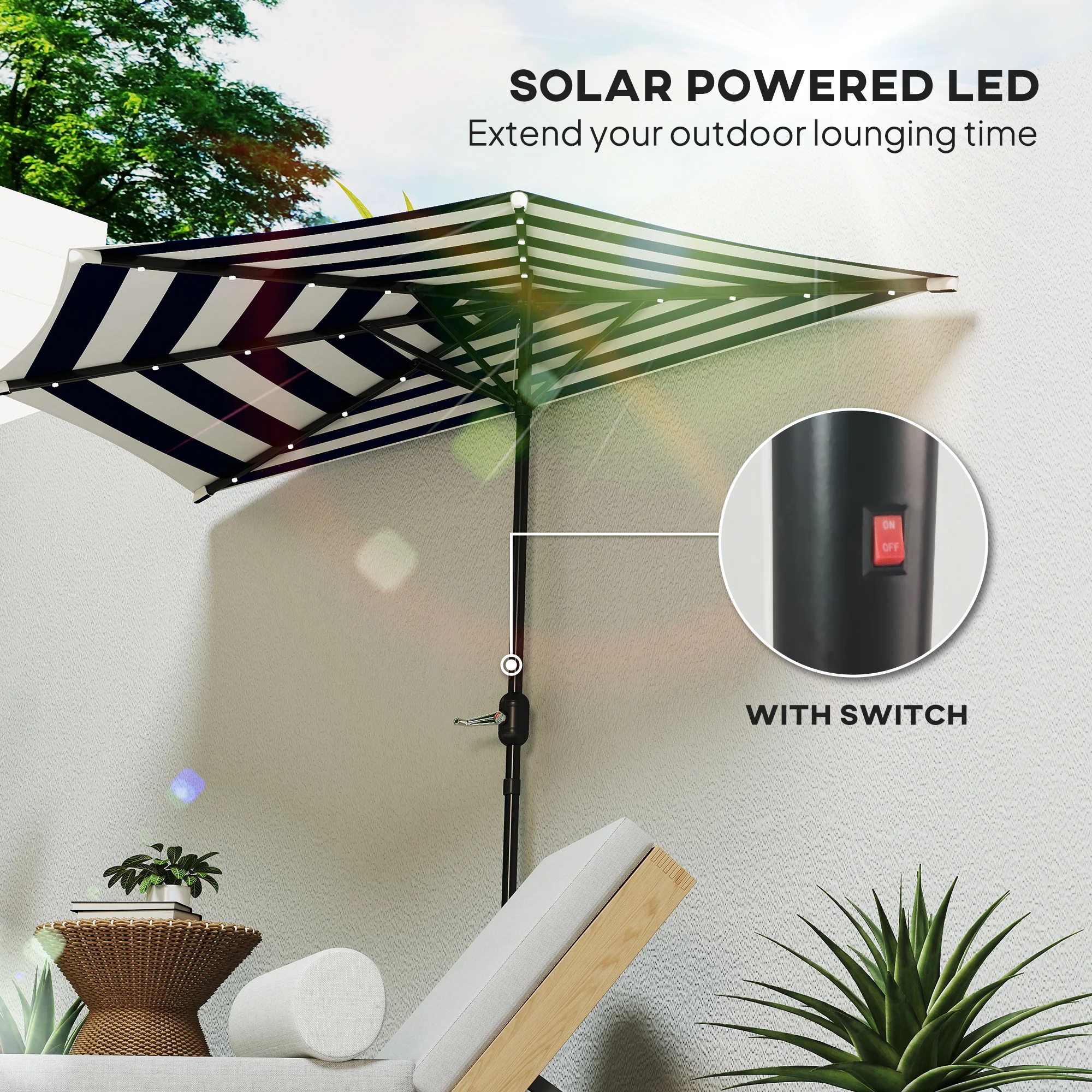 8.5 ft Half Patio Umbrella with UPF 30+ Vented Canopy, Crank Tilt, Navy Blue - Image 6